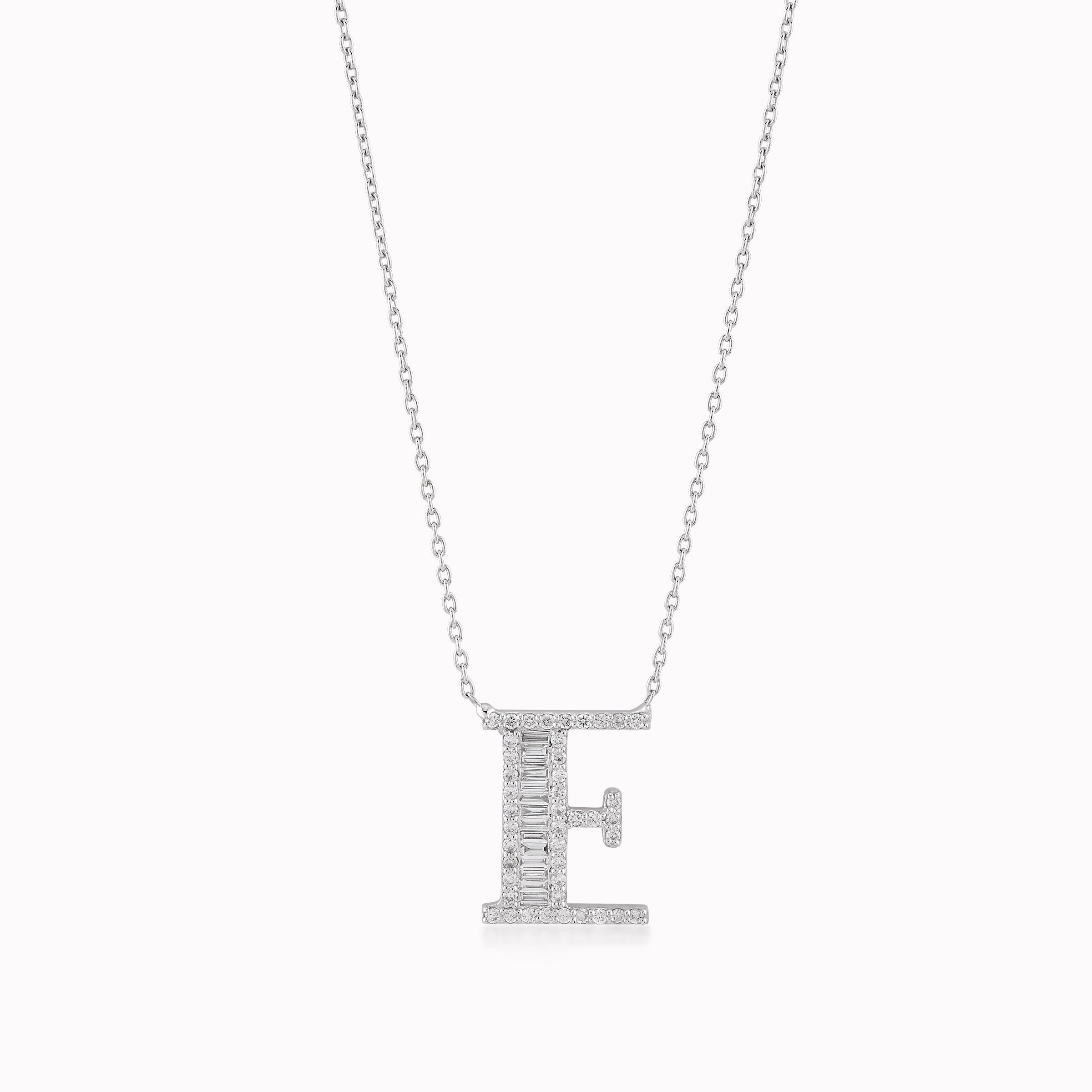 Necklace with Pendant Letter E White Gold 14K with Diamonds of 0.39ct - Initial E
