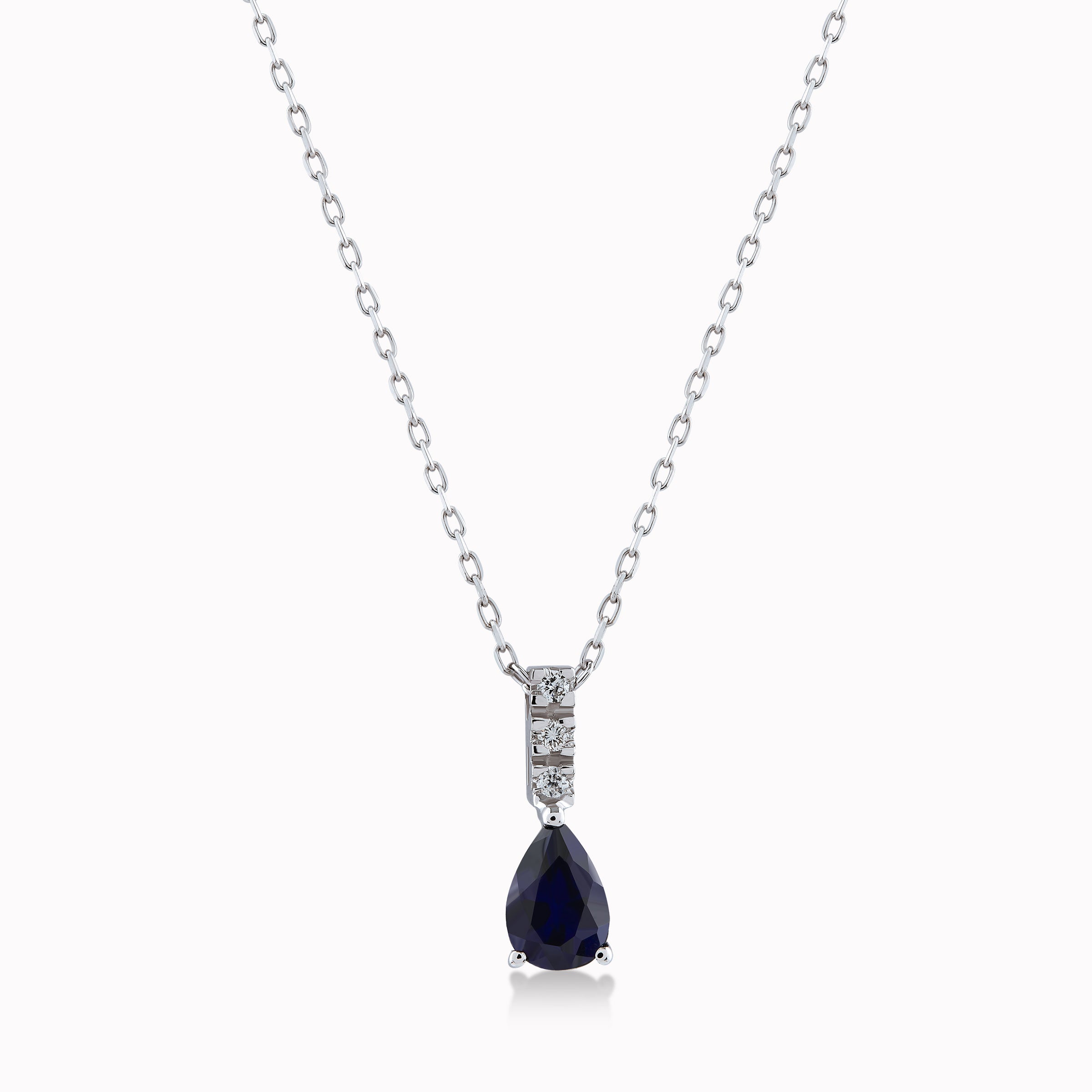 Chain with 14K White Gold Pendant with 0.03ct Diamonds and 0.55ct Sapphire