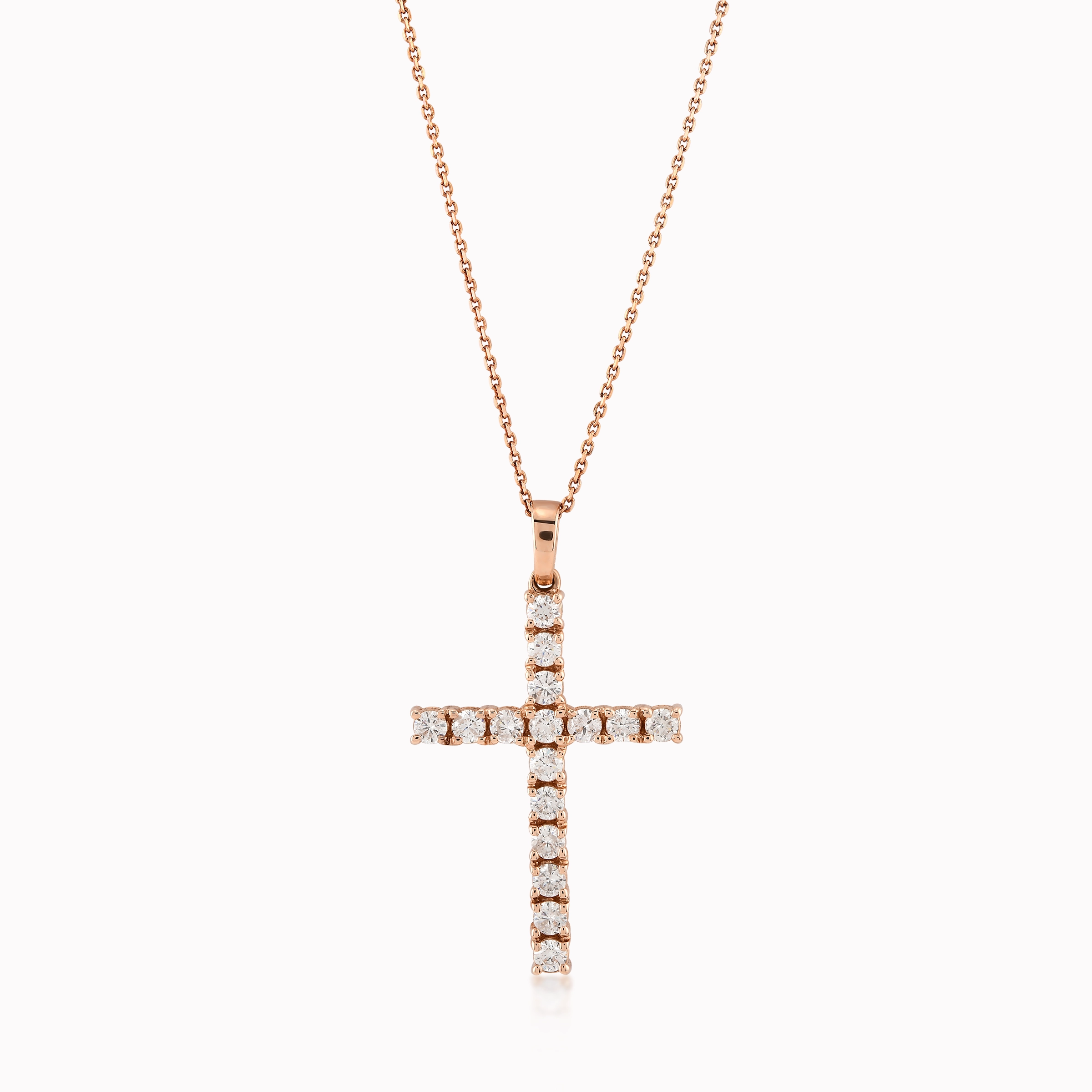 Chain with 14K Rose Gold Cross Pendant with 0.62ct Diamonds