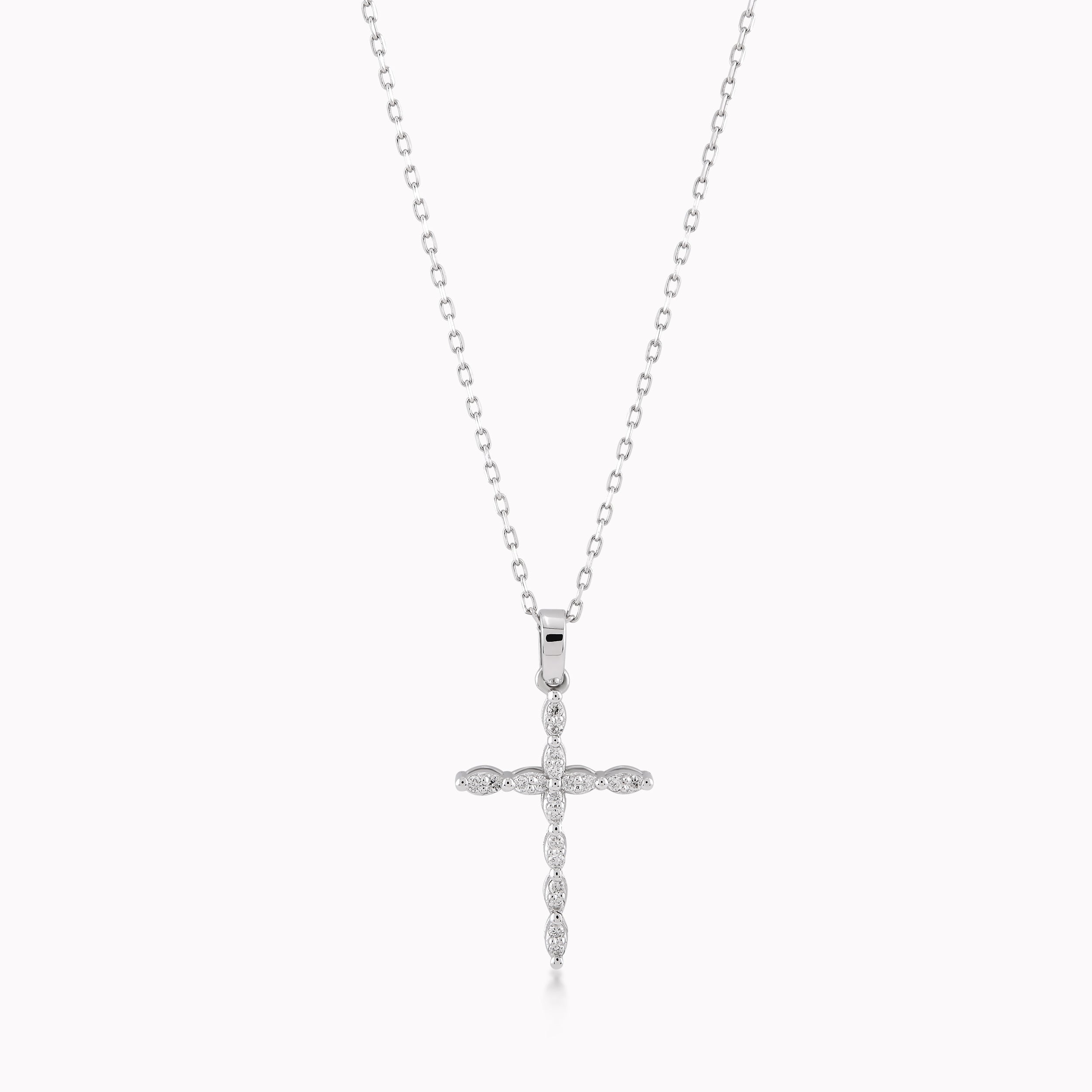 Chain with White Gold 14K Cross Pendant with 0.08ct Diamonds