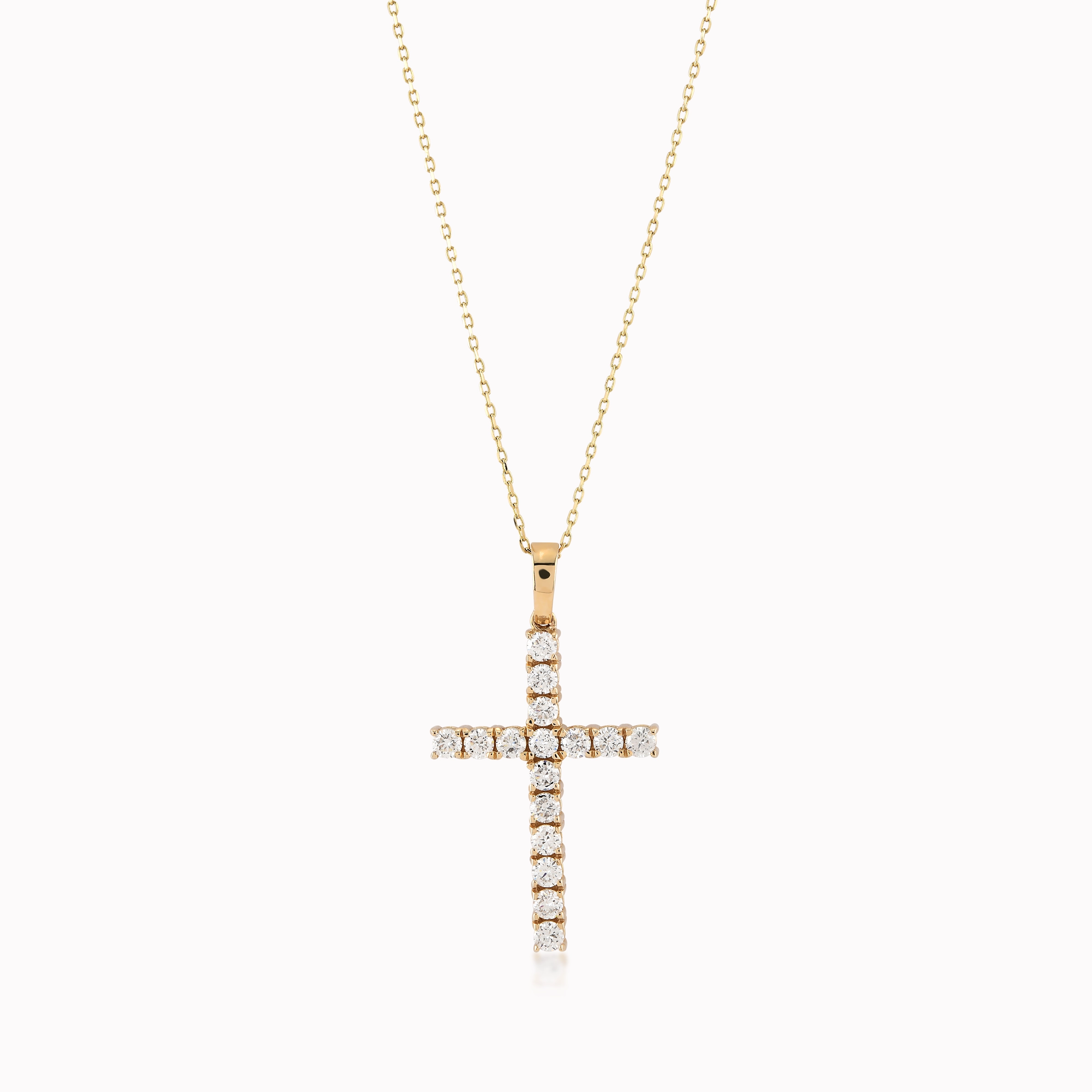 Chain with Yellow Gold 14K Cross Pendant with 0.72ct Diamonds