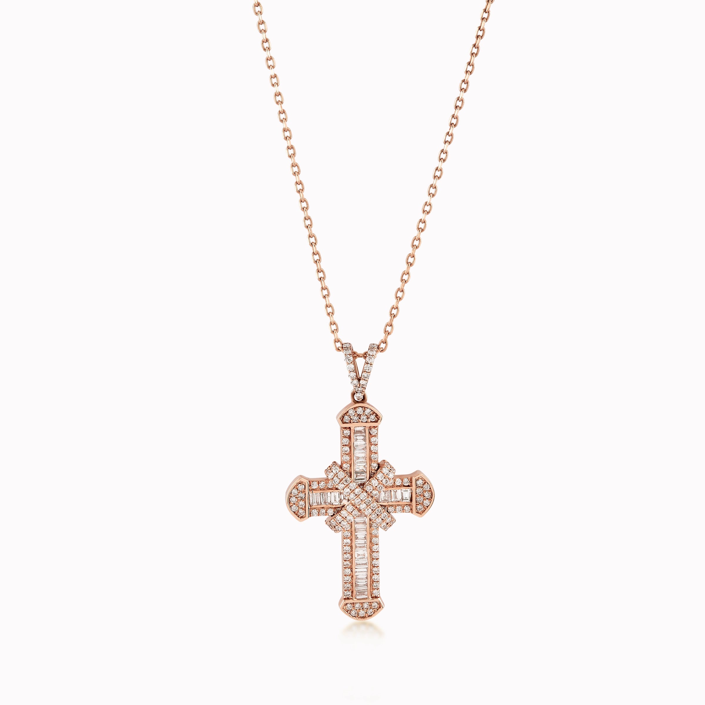 14K Rose Gold Cross Pendant with 0.89ct Diamonds