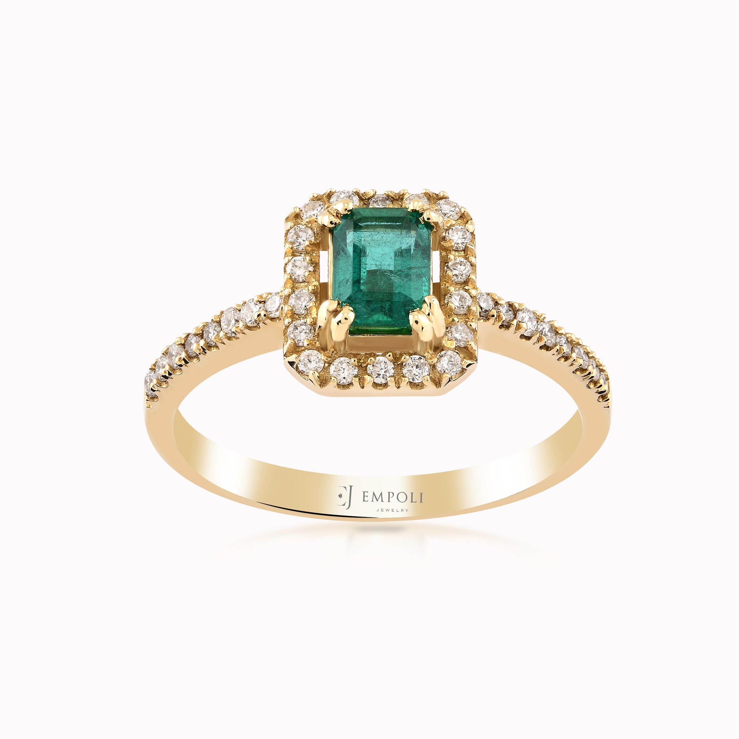 Yellow Gold 14K Ring With Diamonds And Emerald 0.21ct