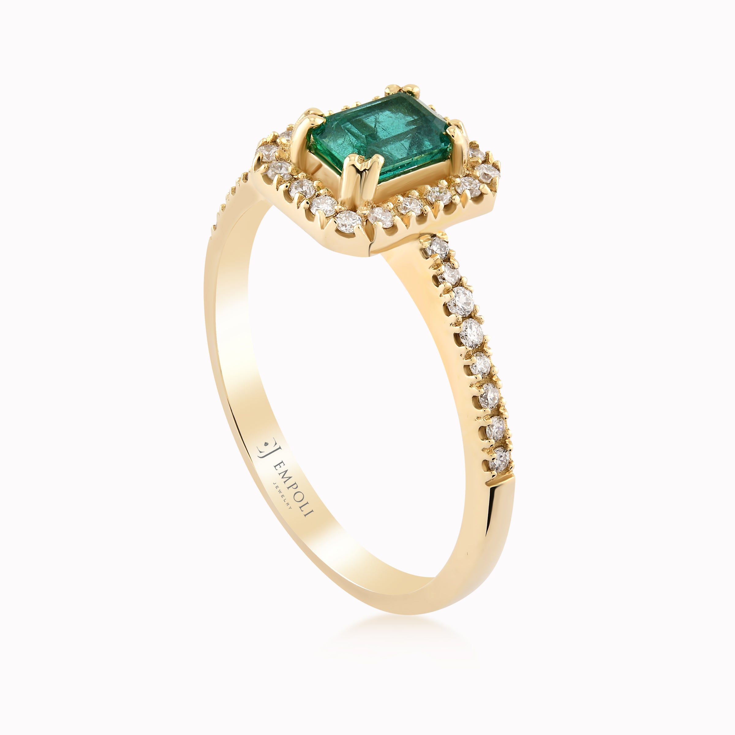 Yellow Gold 14K Ring With Diamonds And Emerald 0.21ct