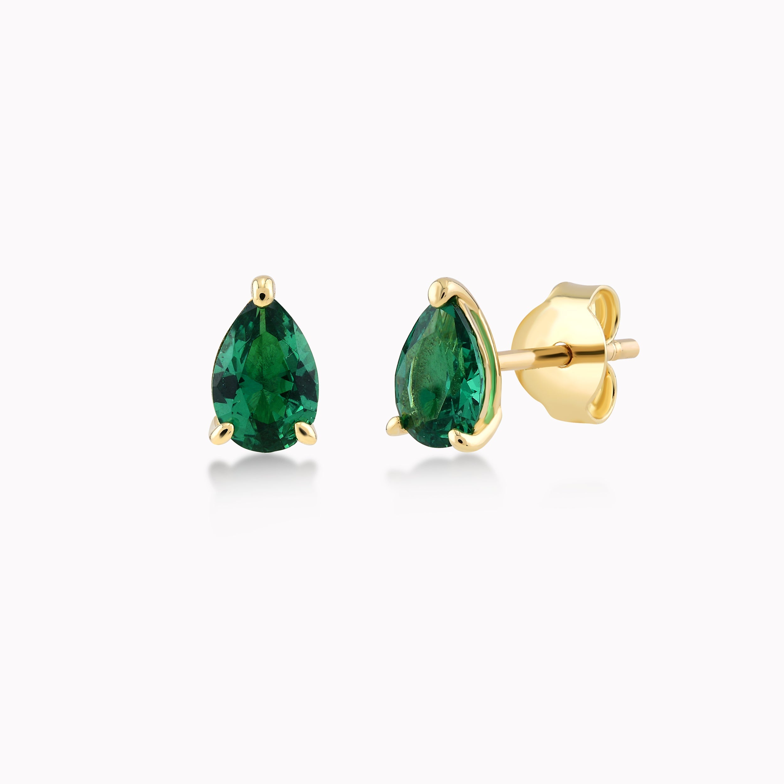 Yellow Gold 14K Earrings With Green Zirconium, Teardrop Solitaire 0.80gr