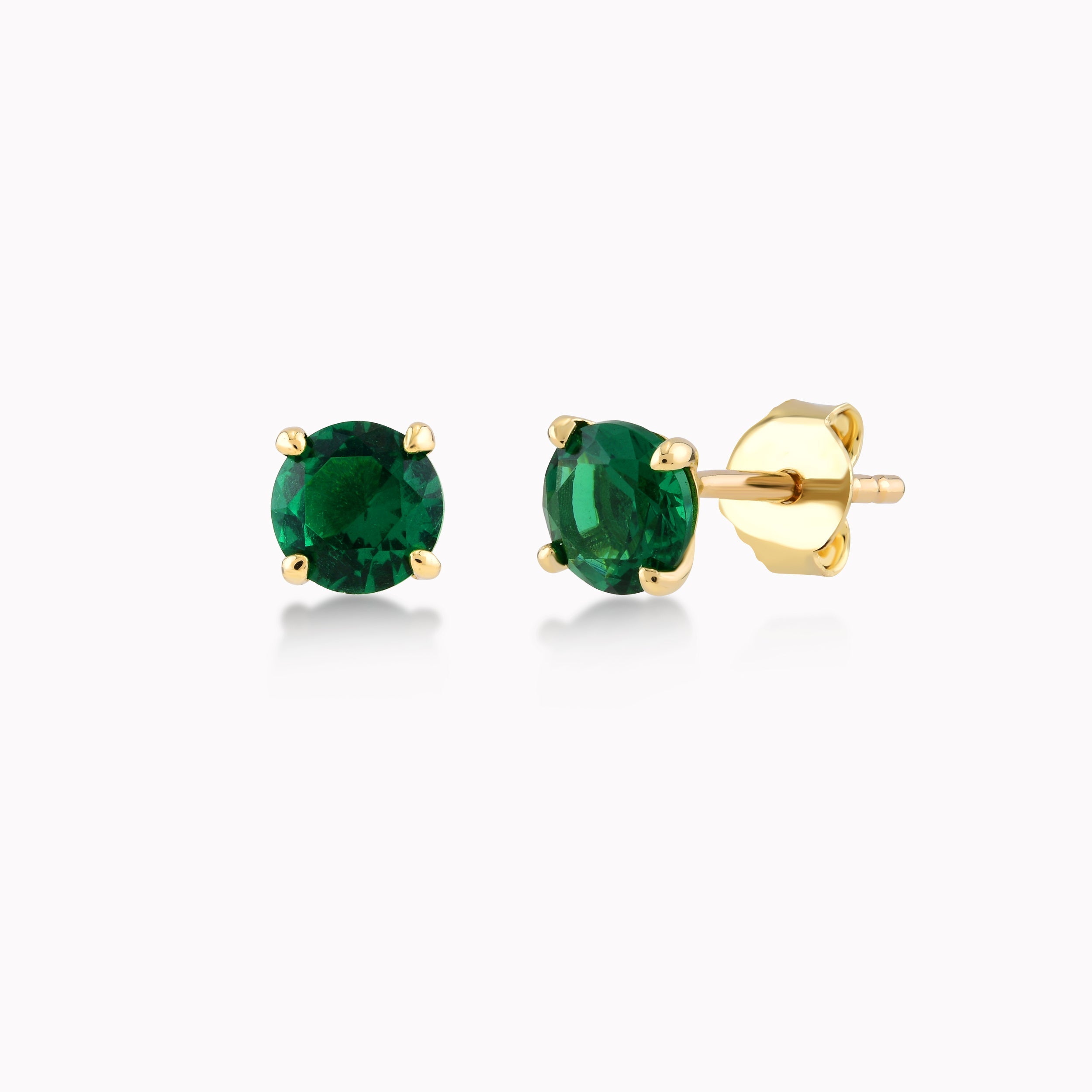 Yellow Gold 14K Earrings With Green Zirconium, Solitaire 4 Claws 0.88gr