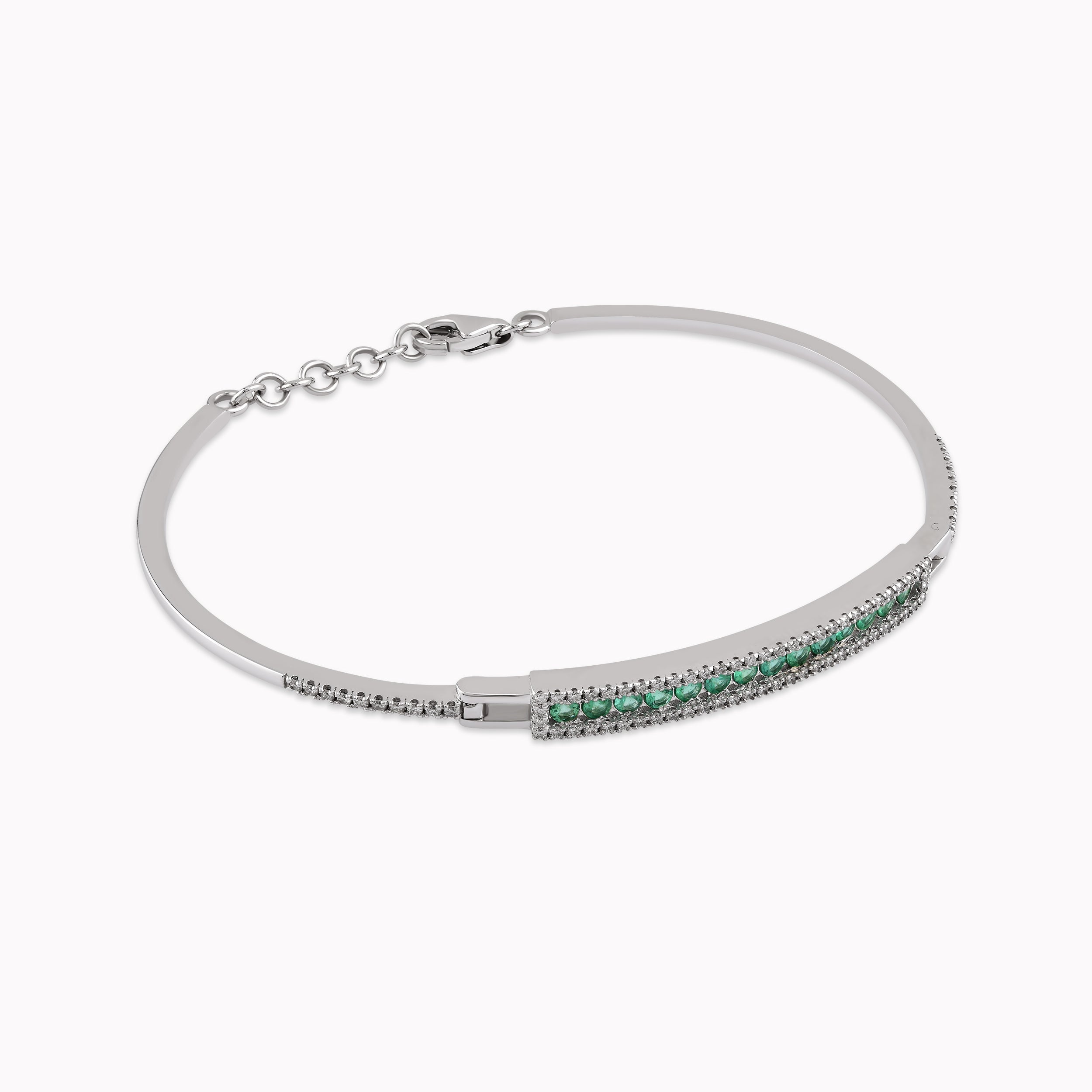 14K Gold White Bracelet with Diamonds and Emeralds 0.26ct