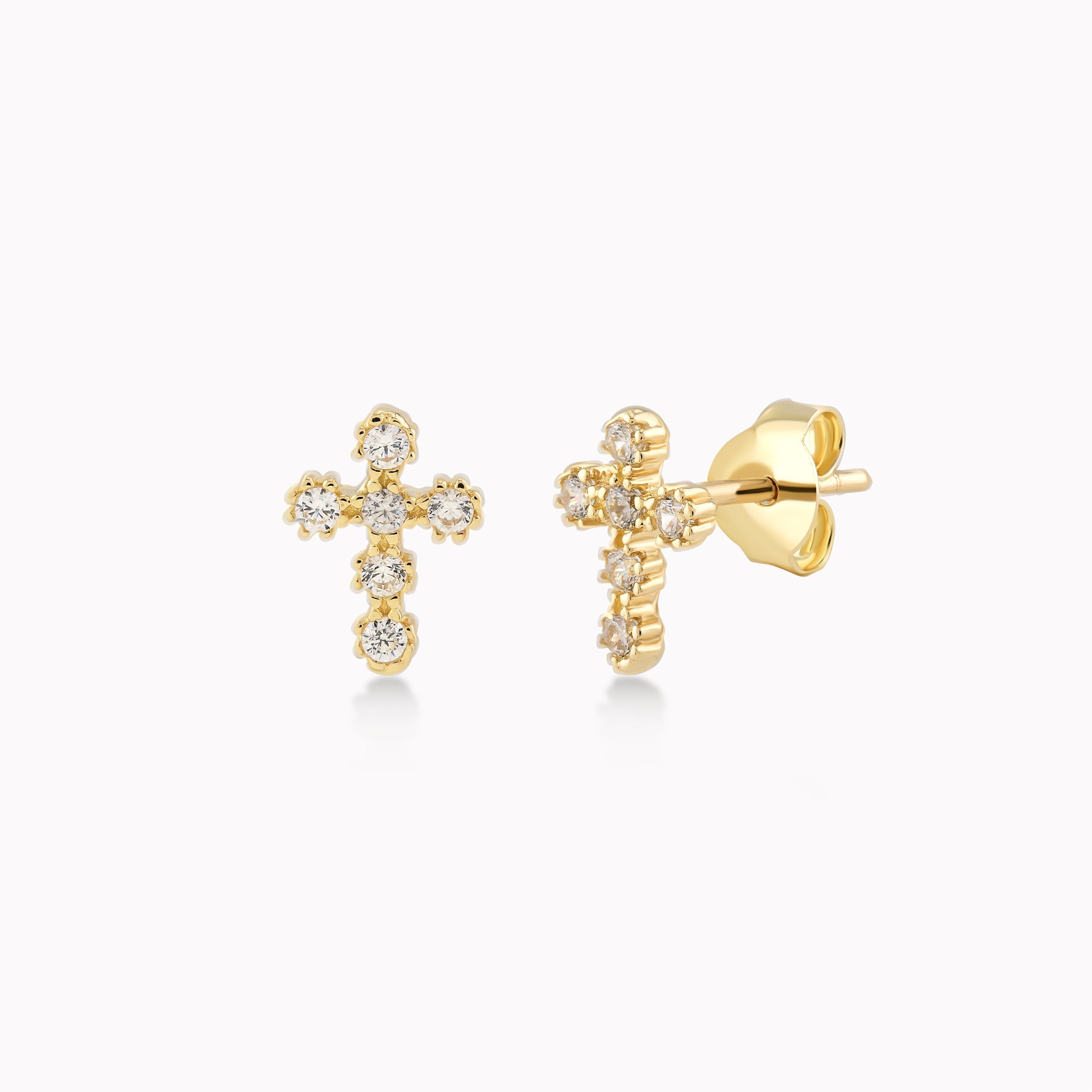 Yellow Gold 14K Earrings With Zirconium, Cross 1.04gr