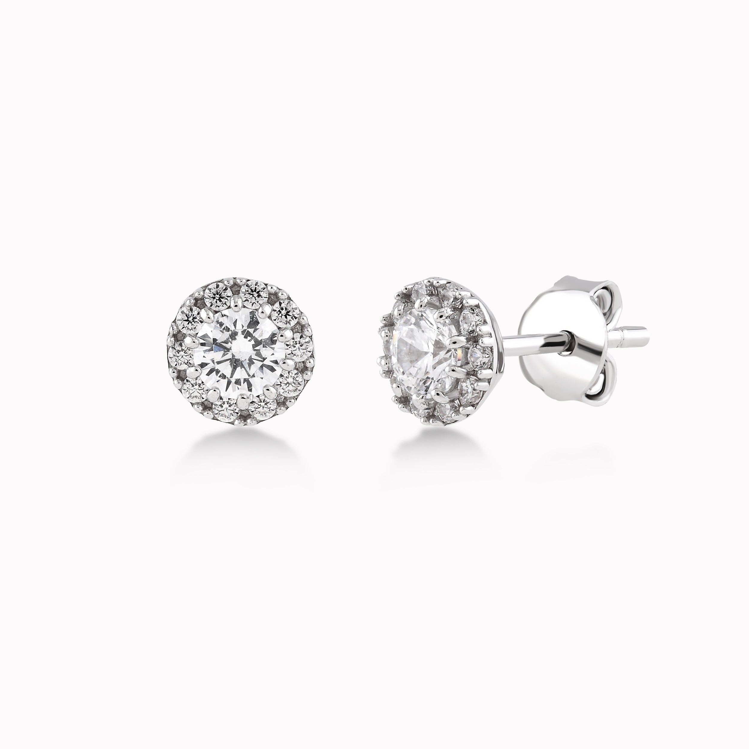 White Gold 14K Earrings With White Zirconium, Solitaire With Surround 0.89gr