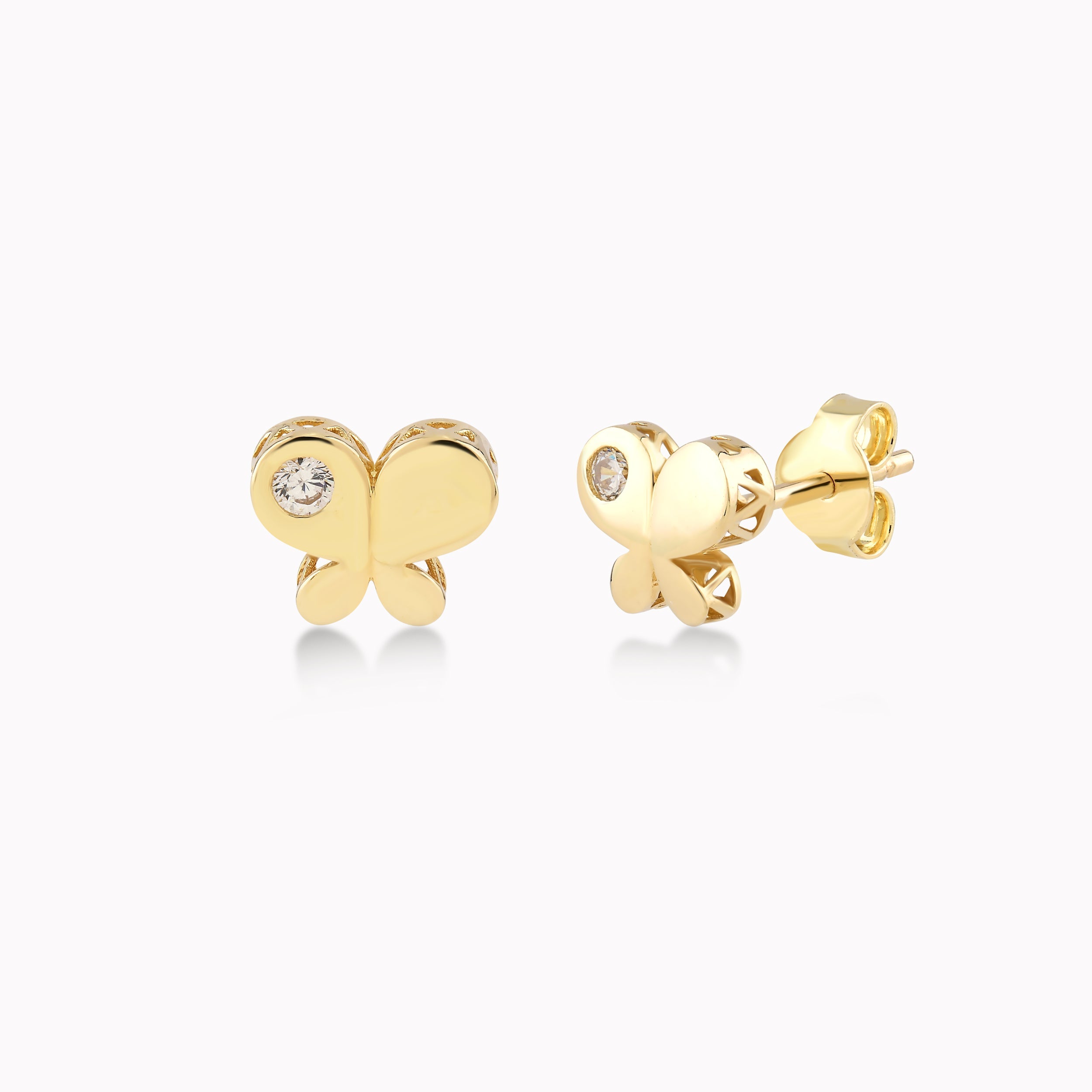 Yellow Gold 14K Earrings With White Zirconia, Butterfly 1.15gr