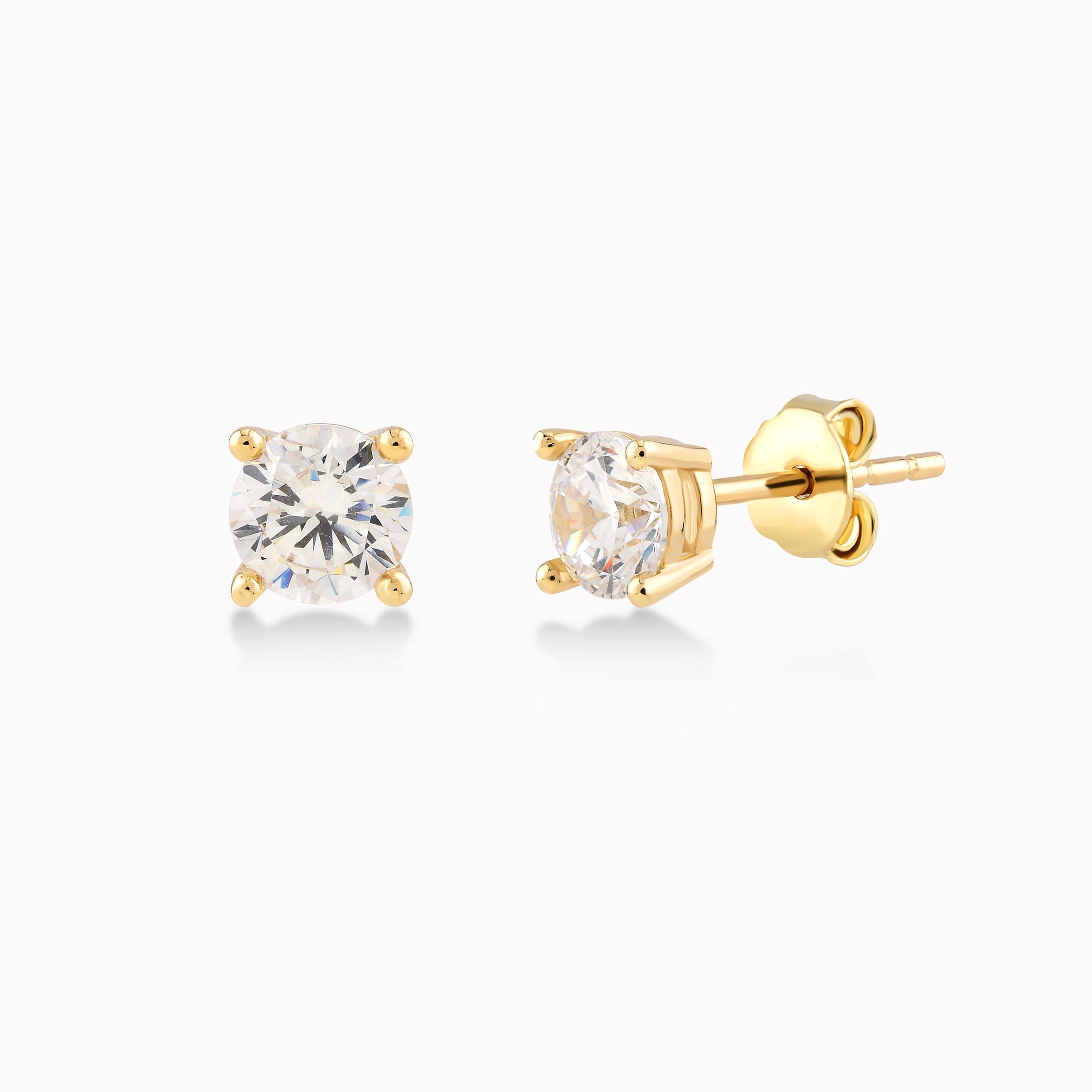 Yellow Gold 14K Earrings With Zirconium, Solitaire 4 Claws 1.62gr