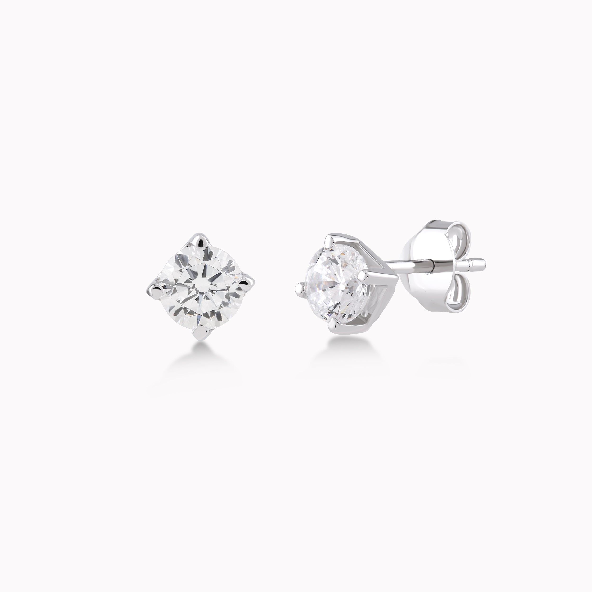 White Gold Earrings 14K With White Zirconium, Solitaire 4 Claws 1.24gr