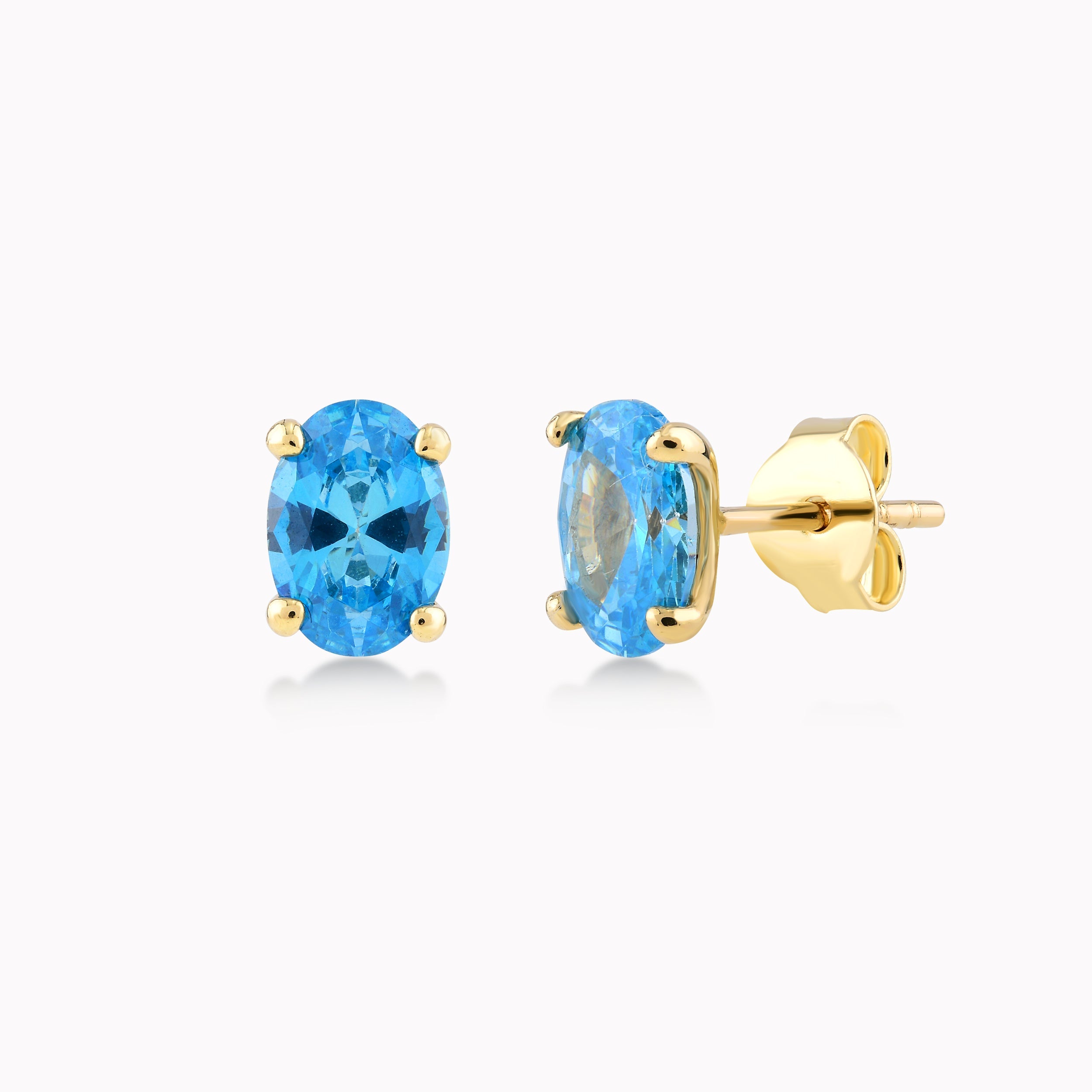 Yellow Gold 14K Earrings With Blue Zirconium, Solitaire 1.30gr