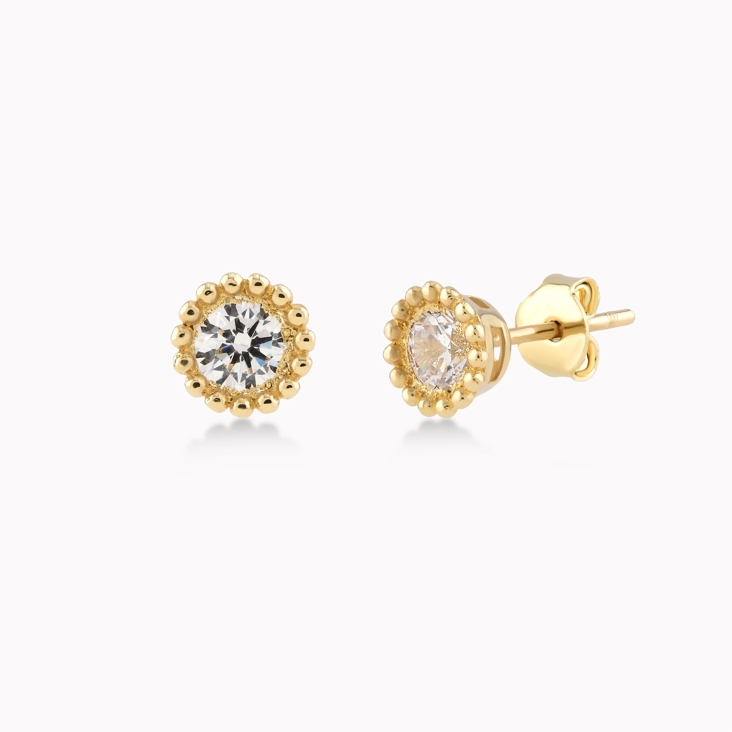 Yellow Gold 14K Earrings With White Zirconium, Solitaire With Surround 1.30gr