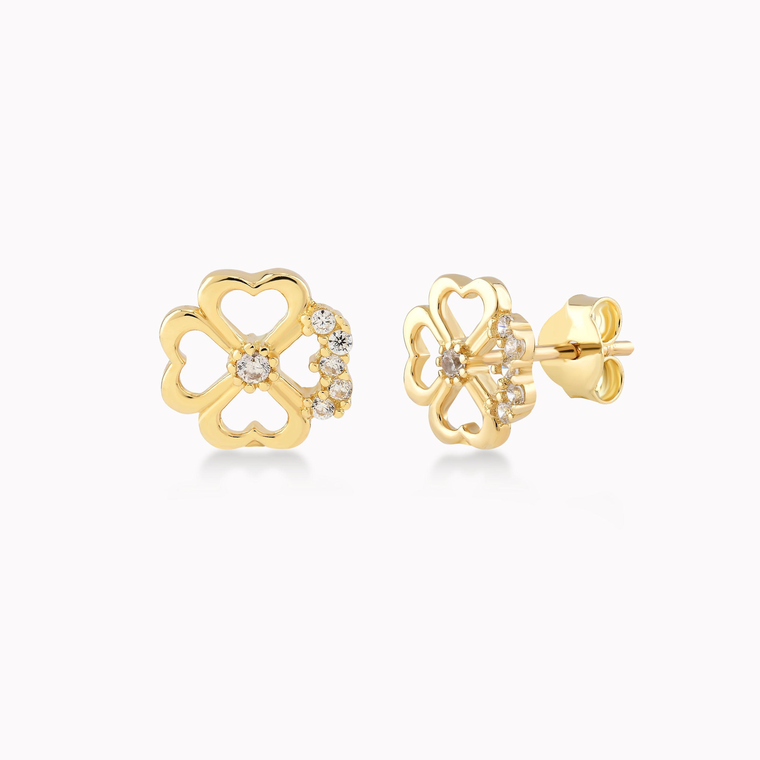 14K Yellow Gold Earrings With Zirconium, Stylized Flower 1.46gr