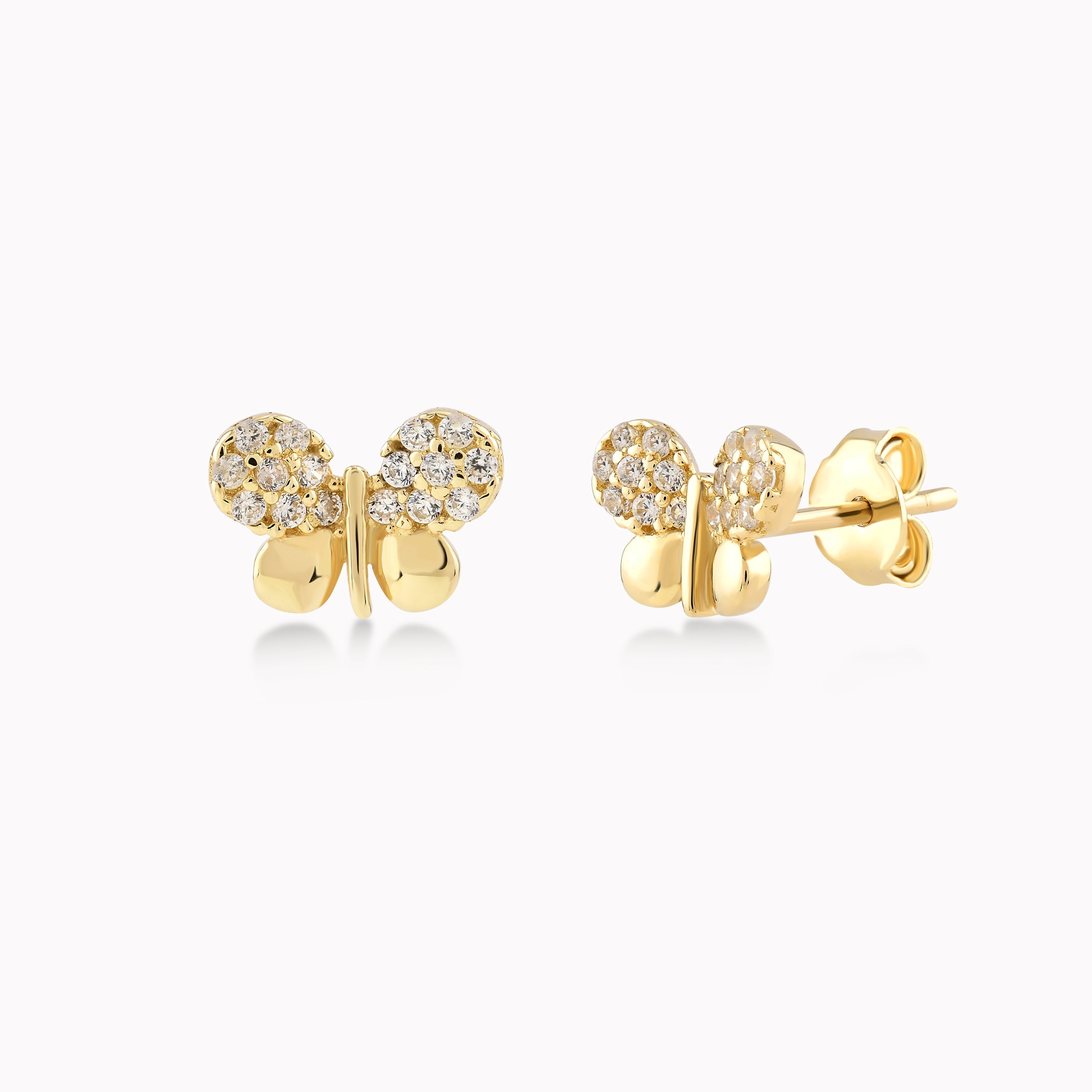 Yellow Gold 14K Earrings With Zirconium, Butterfly 1.55gr