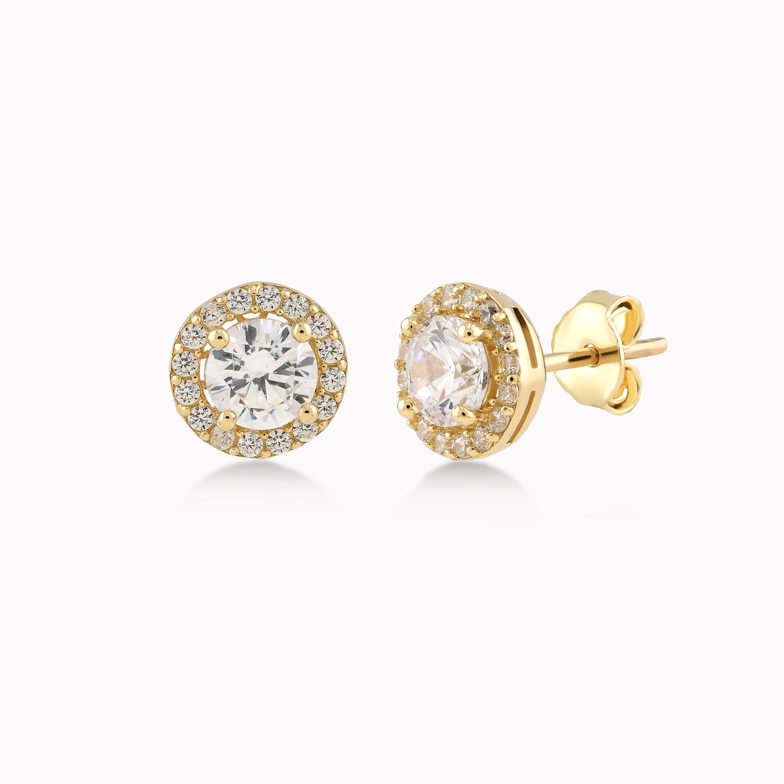 Yellow Gold 14K Earrings With White Zirconium, Solitaire 1.65gr