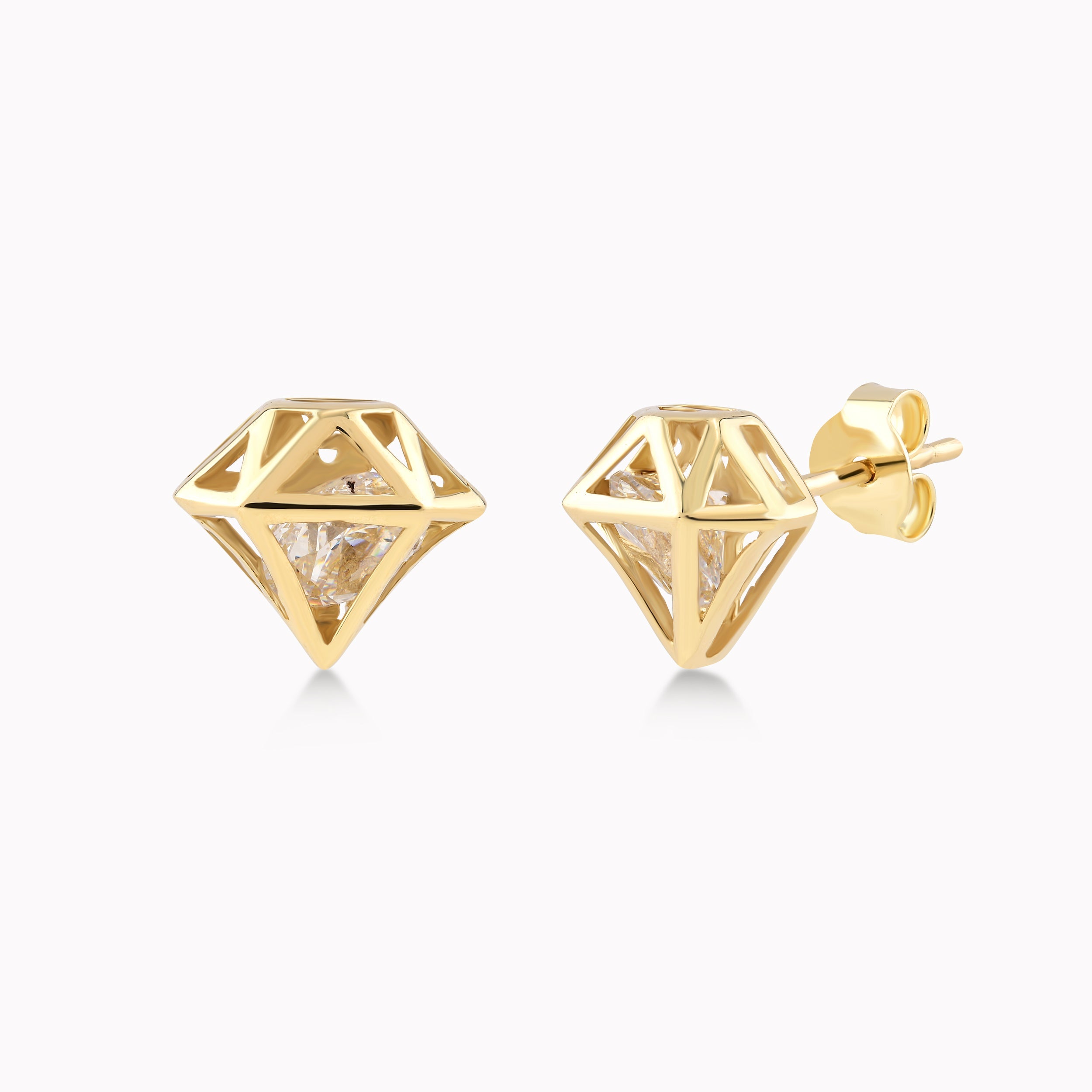 Yellow Gold 14K Earrings With White Zirconium, Diamond Model 1.85gr