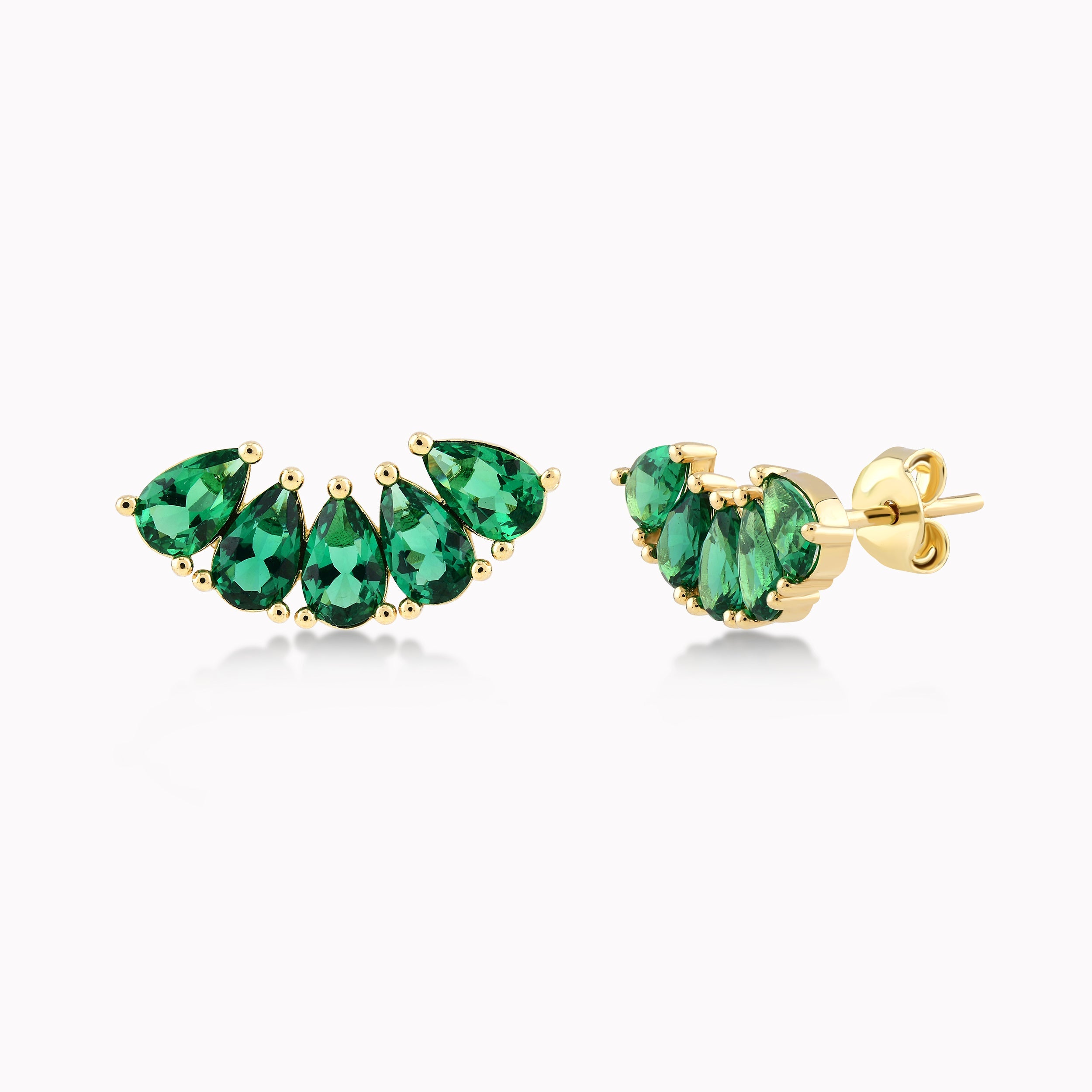 Yellow Gold 14K Earrings With Green Zirconium 1.77gr