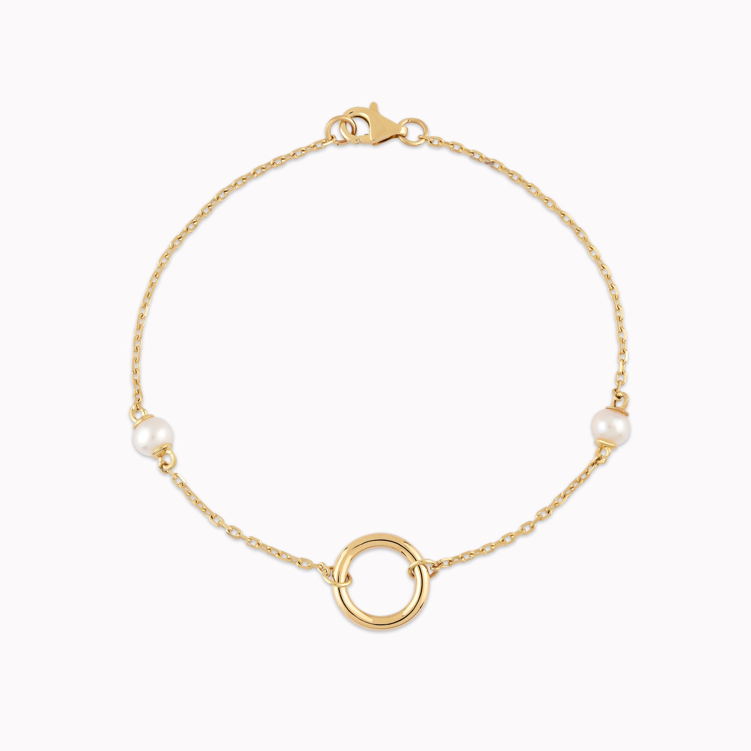 14K Yellow Gold Bracelet with Cultured Pearl and Circle 1.85gr