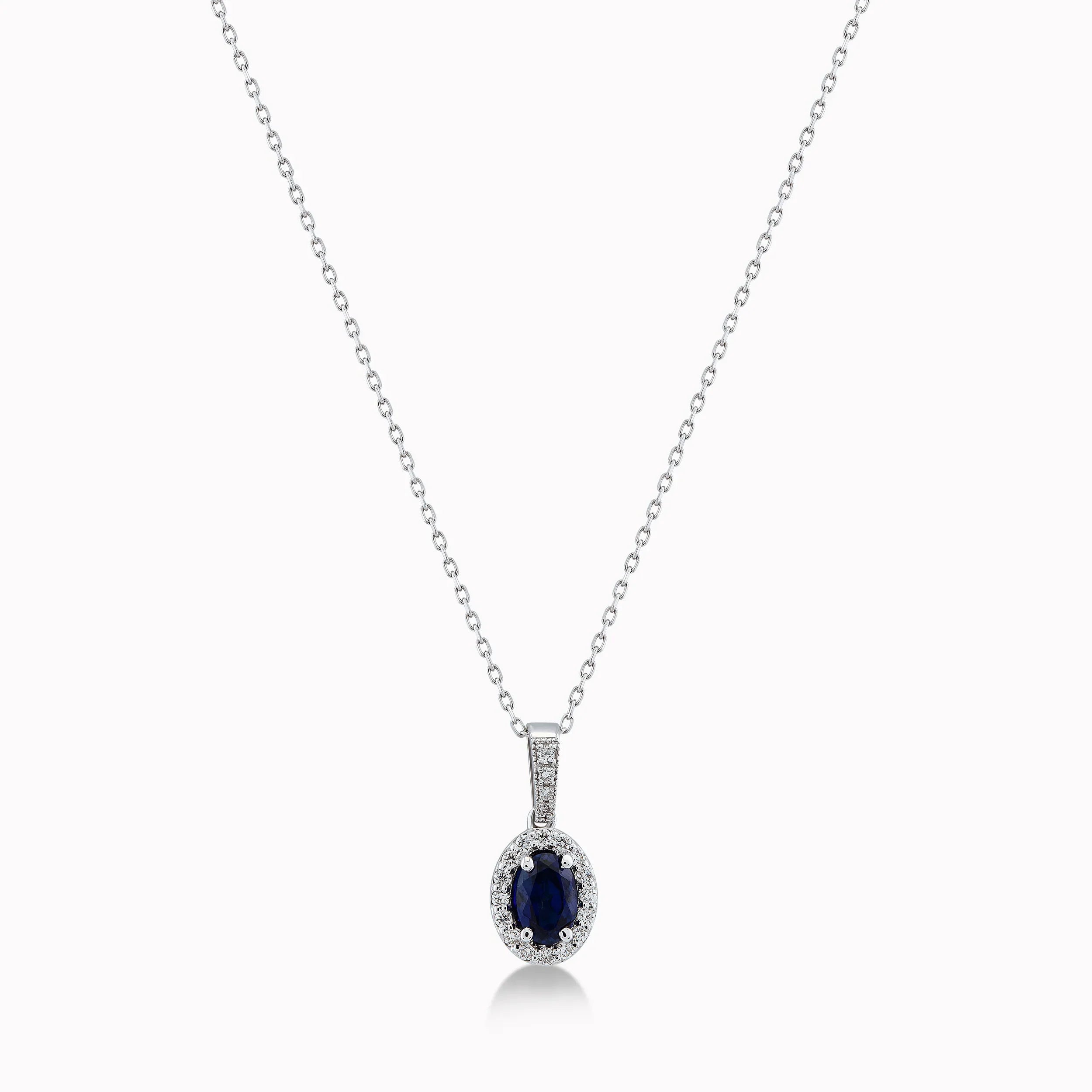 Chain with 14K White Gold Pendant with 0.14ct Diamonds and 0.61ct Sapphire