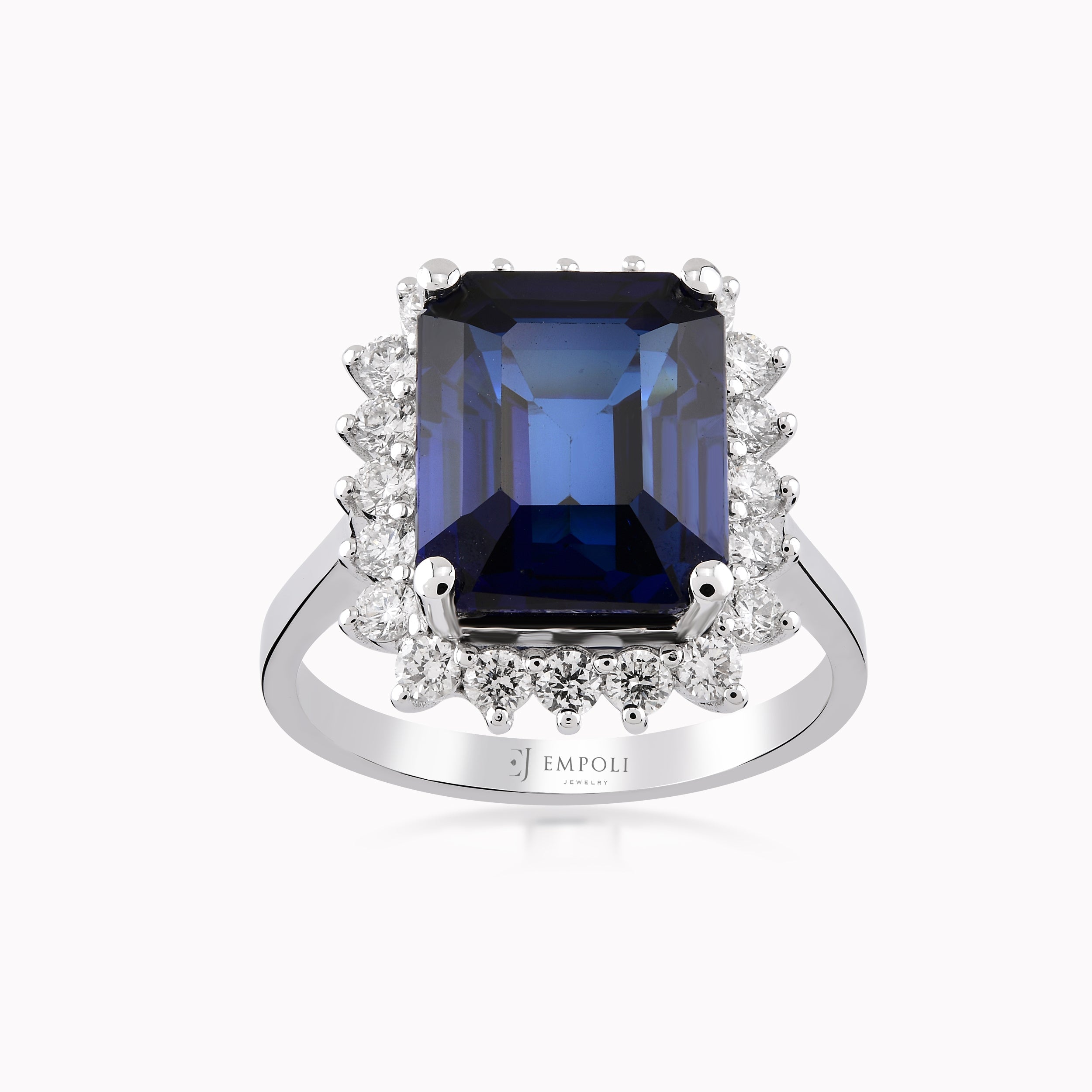 White Gold Ring 14K With Diamonds 0.58ct SI Blue Quartz 7.01ct