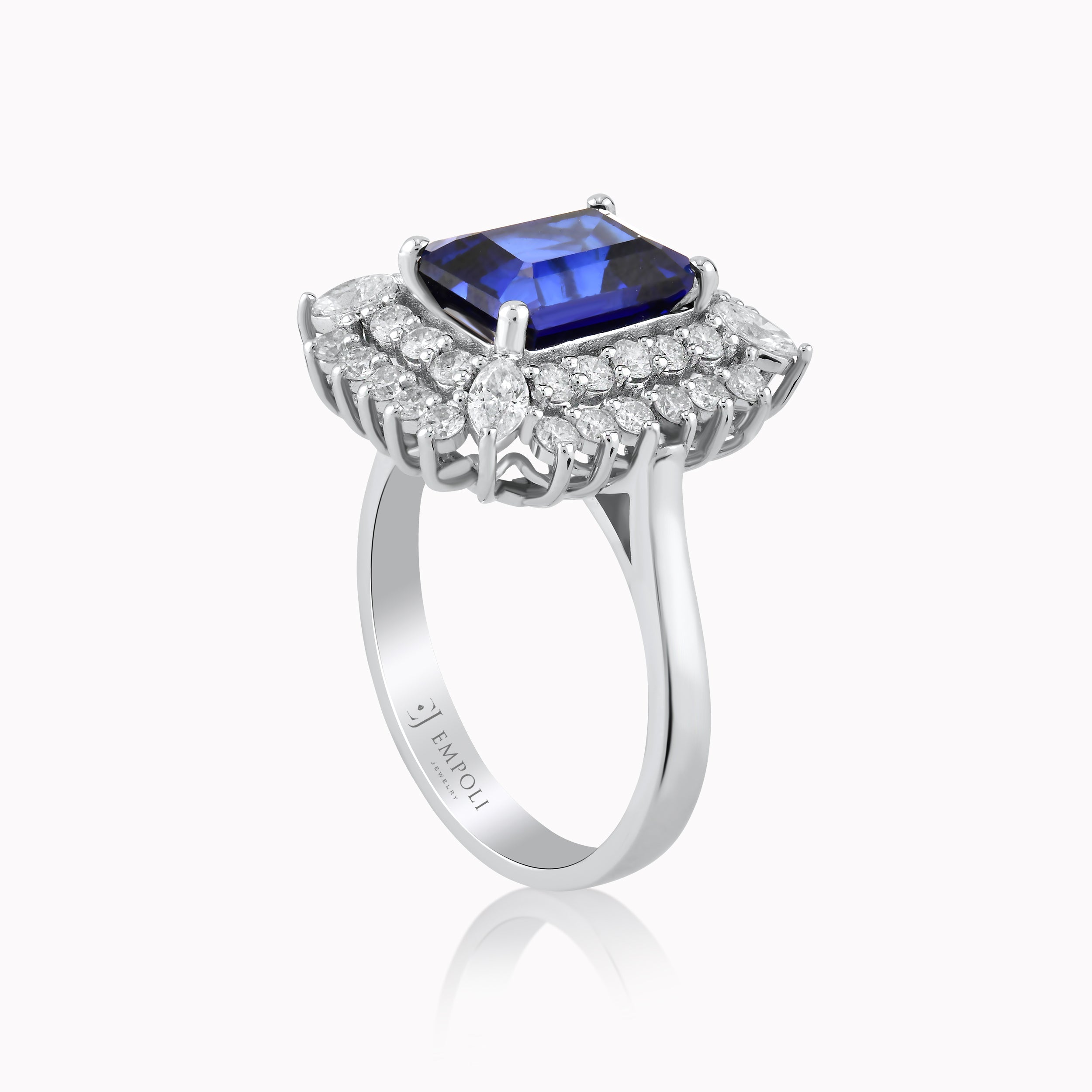White Gold Ring 14K with Diamonds 1.02ct and Blue Topaz 4.30ct