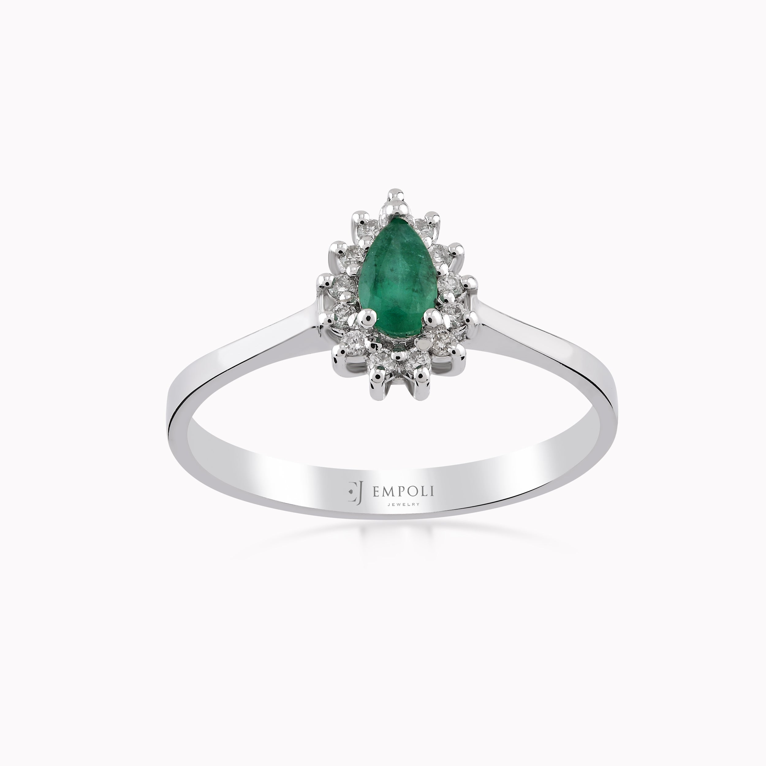 White Gold Ring 14K With Diamonds And Emerald 0.14ct