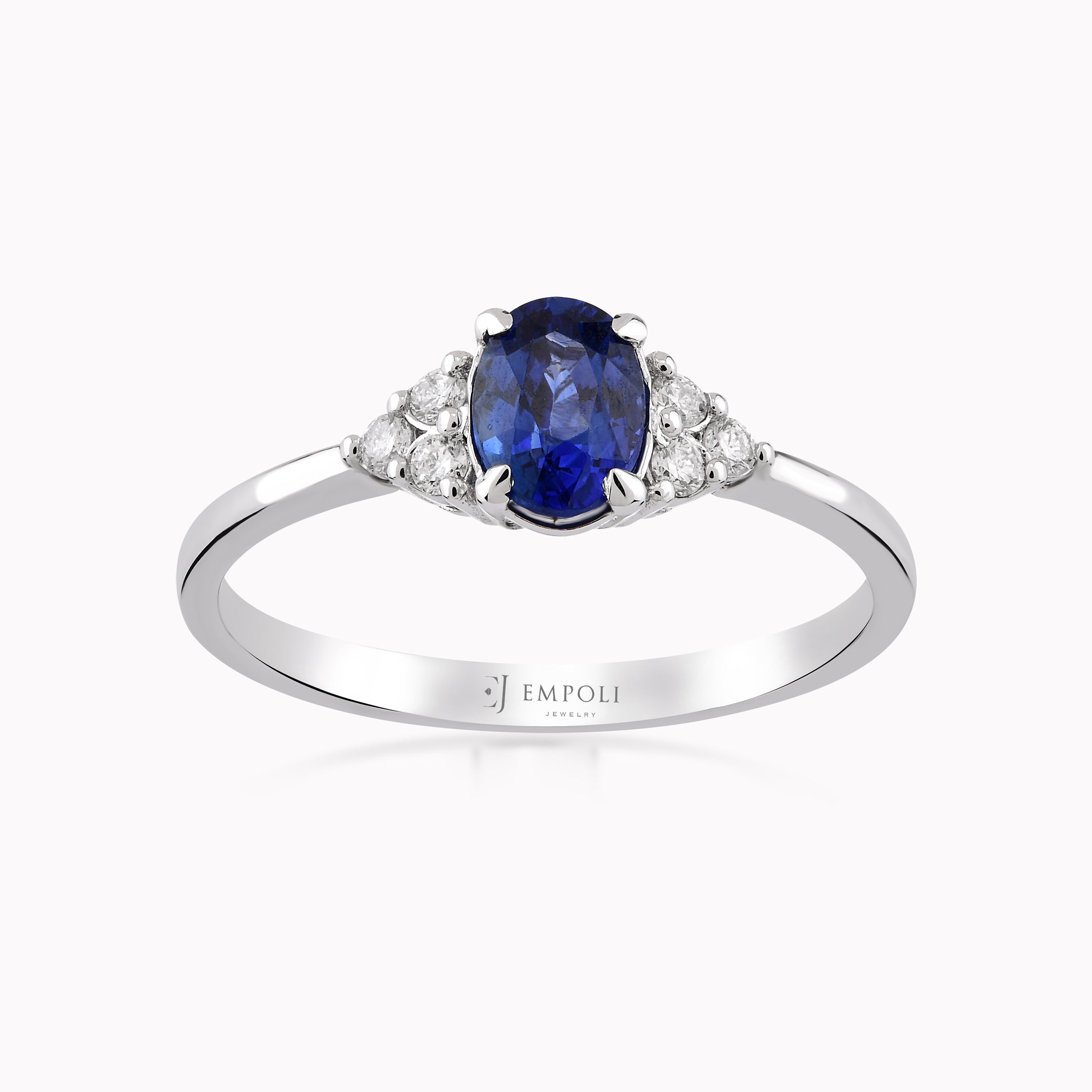 White Gold Ring 14K With Diamonds And Sapphire 0.12ct