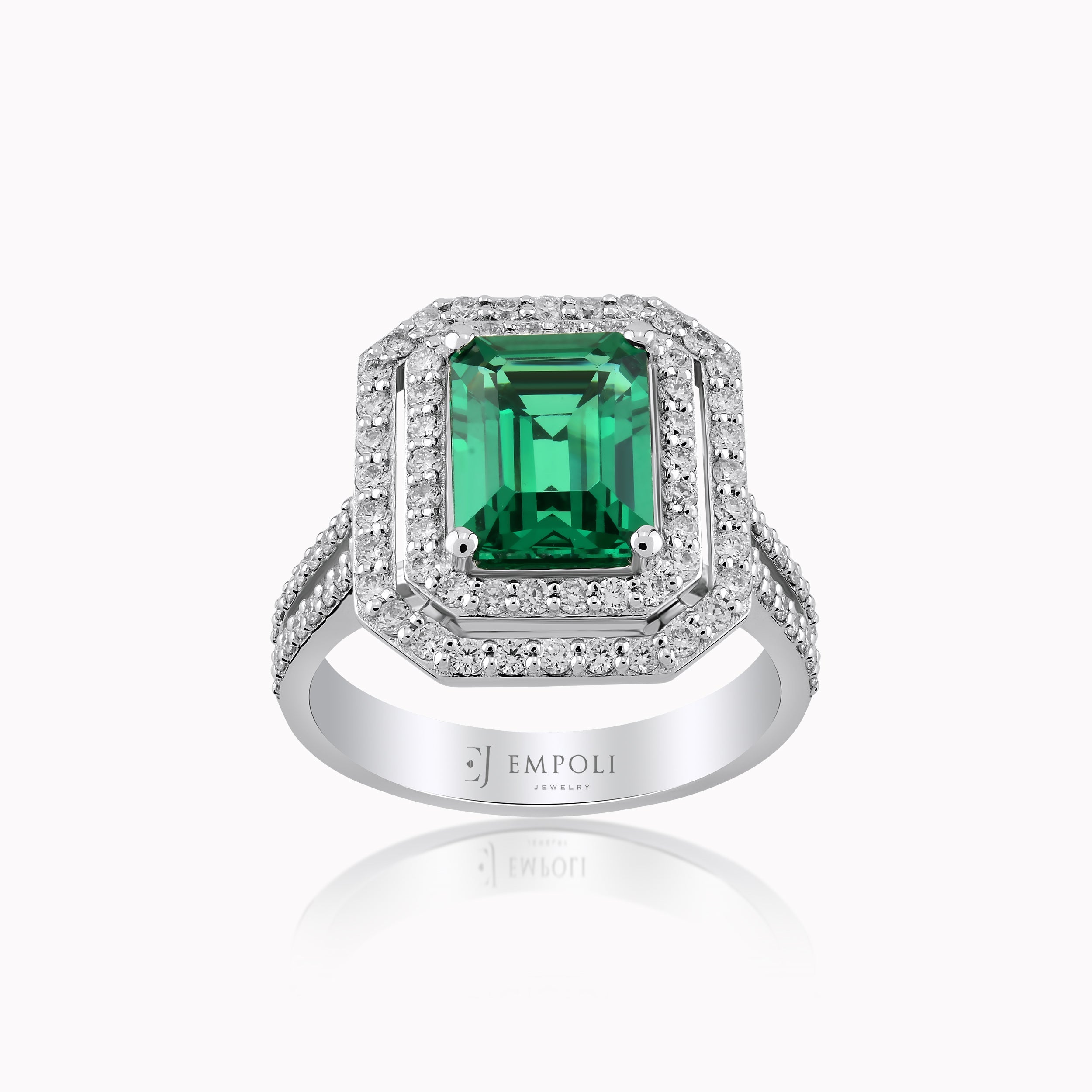 White Gold Ring 14K with Diamonds 0.78ct and Emerald 2.09ct
