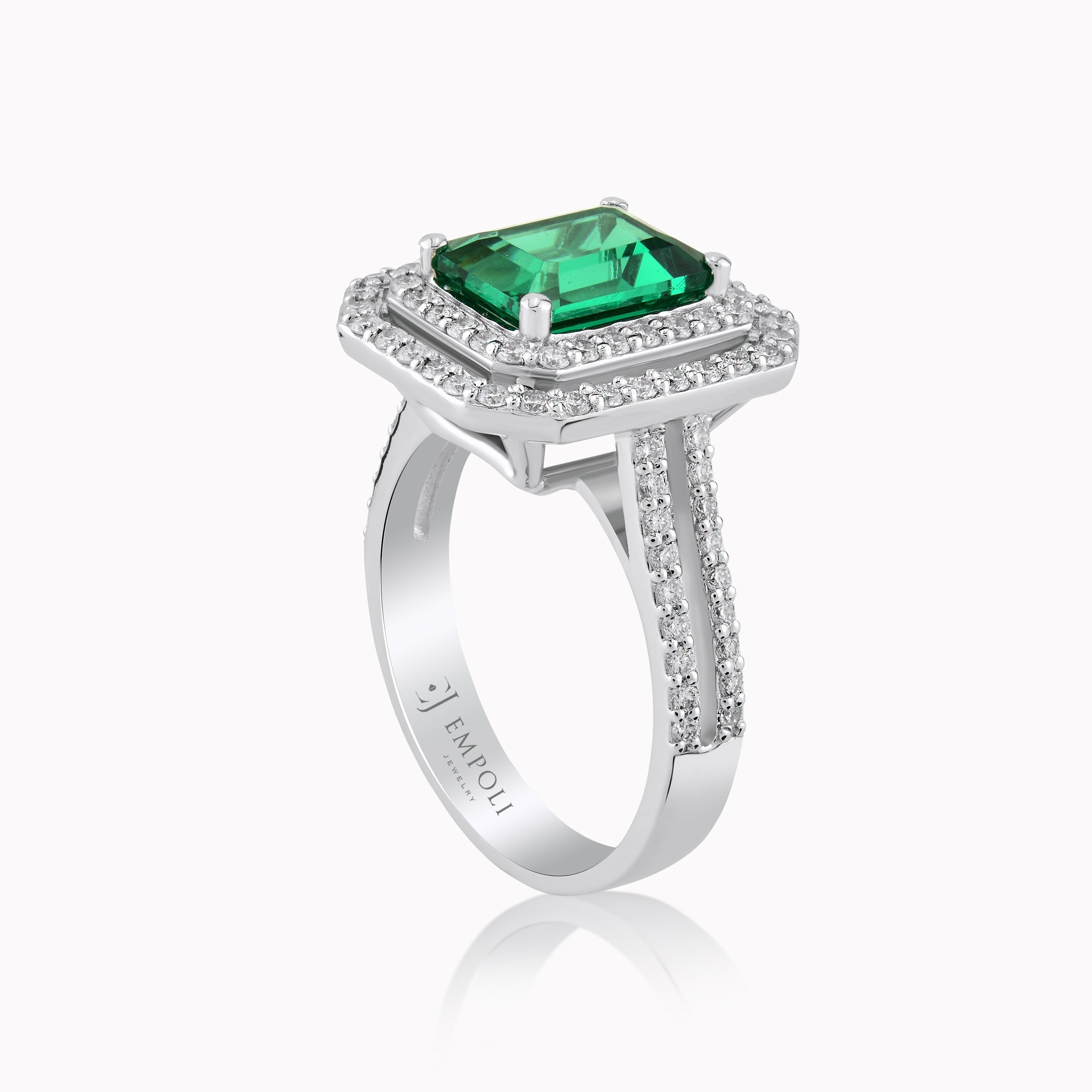 White Gold Ring 14K with Diamonds 0.78ct and Emerald 2.09ct