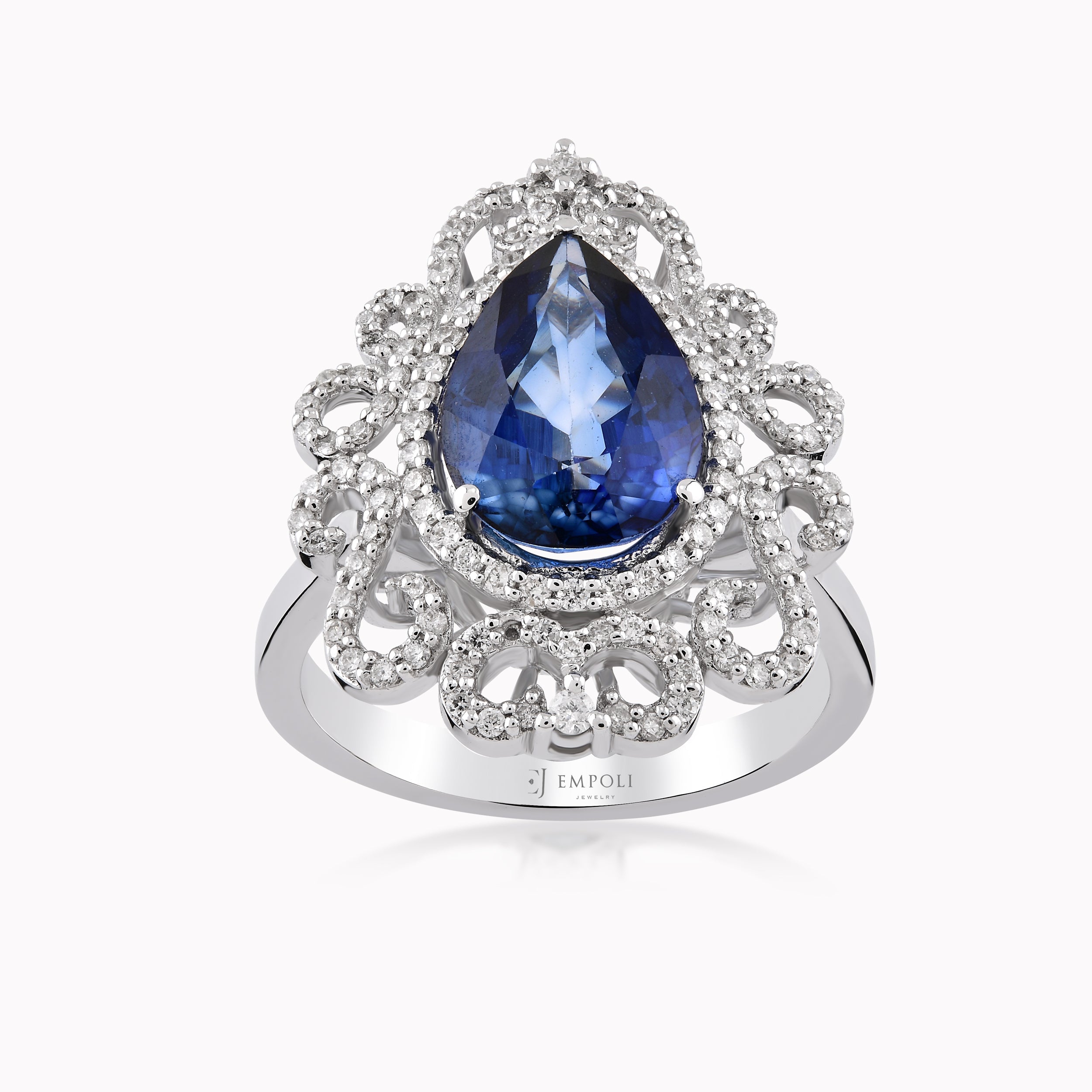 White Gold Ring 18K With Diamonds 0.45ct Si Topaz Blue 5.03ct