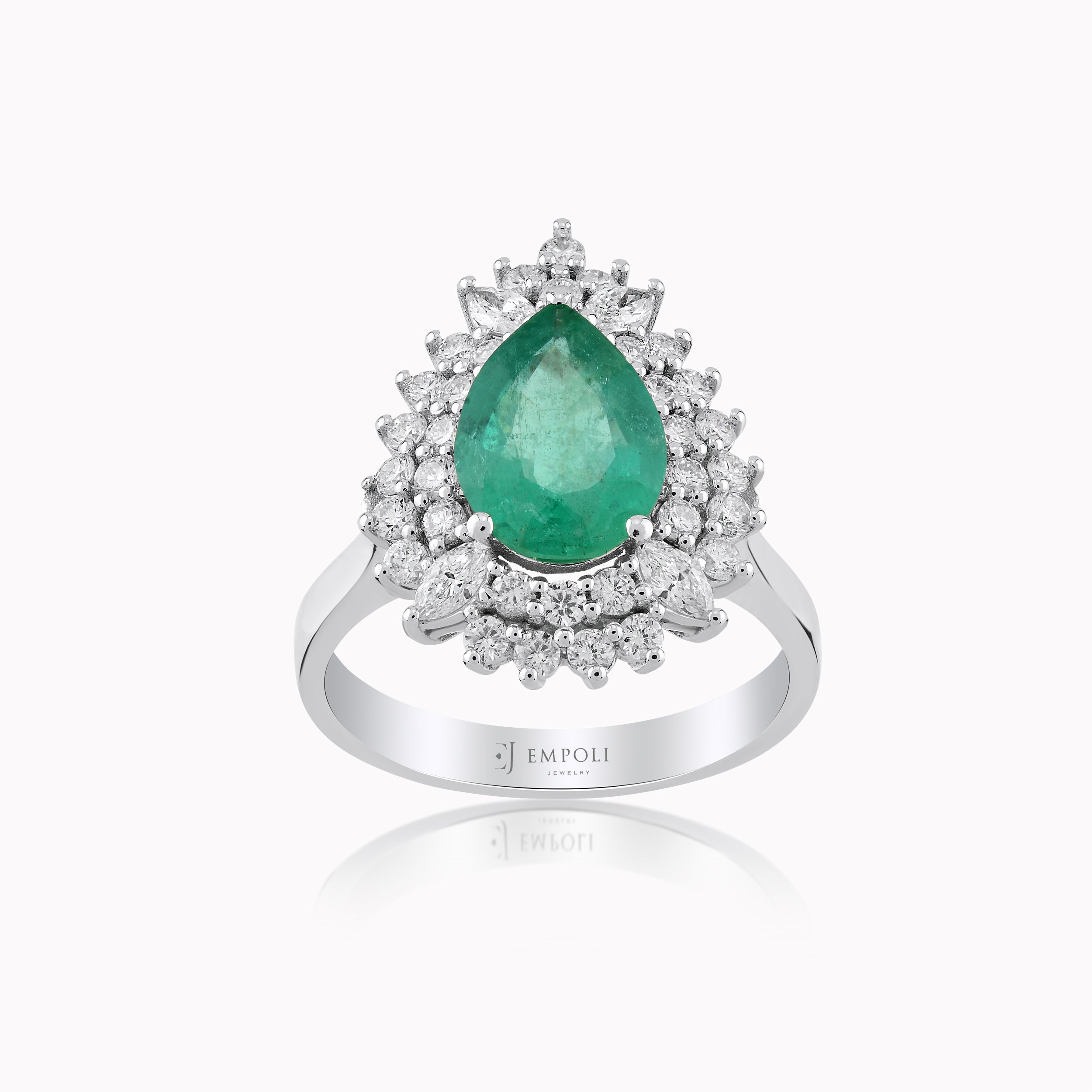 White Gold 18K Ring with Diamonds 0.55ct and Emerald 0.64ct