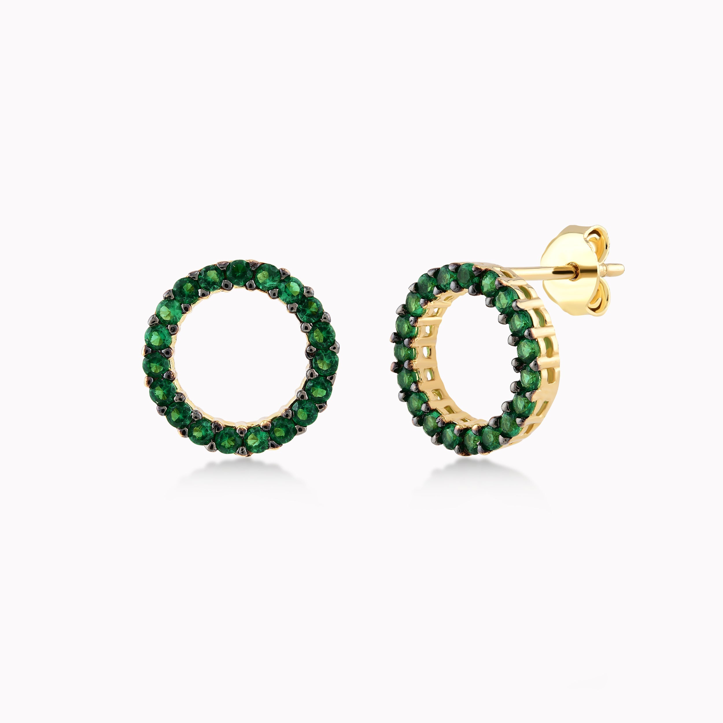 Yellow Gold 14K Earrings With Green Zirconium, Hoop 2.09gr