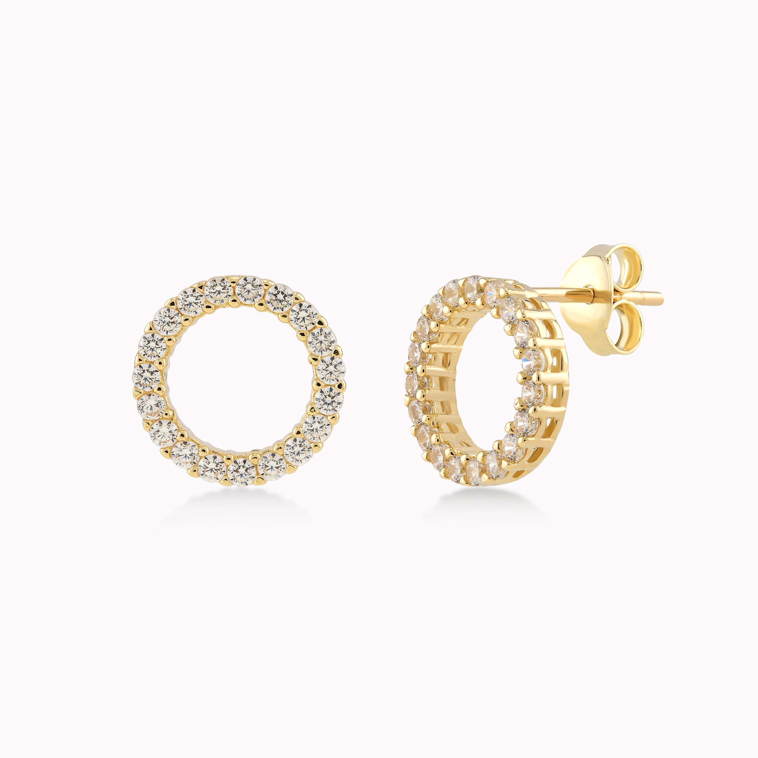 Yellow Gold 14K Earrings With White Zirconium, Hoop 2.33gr