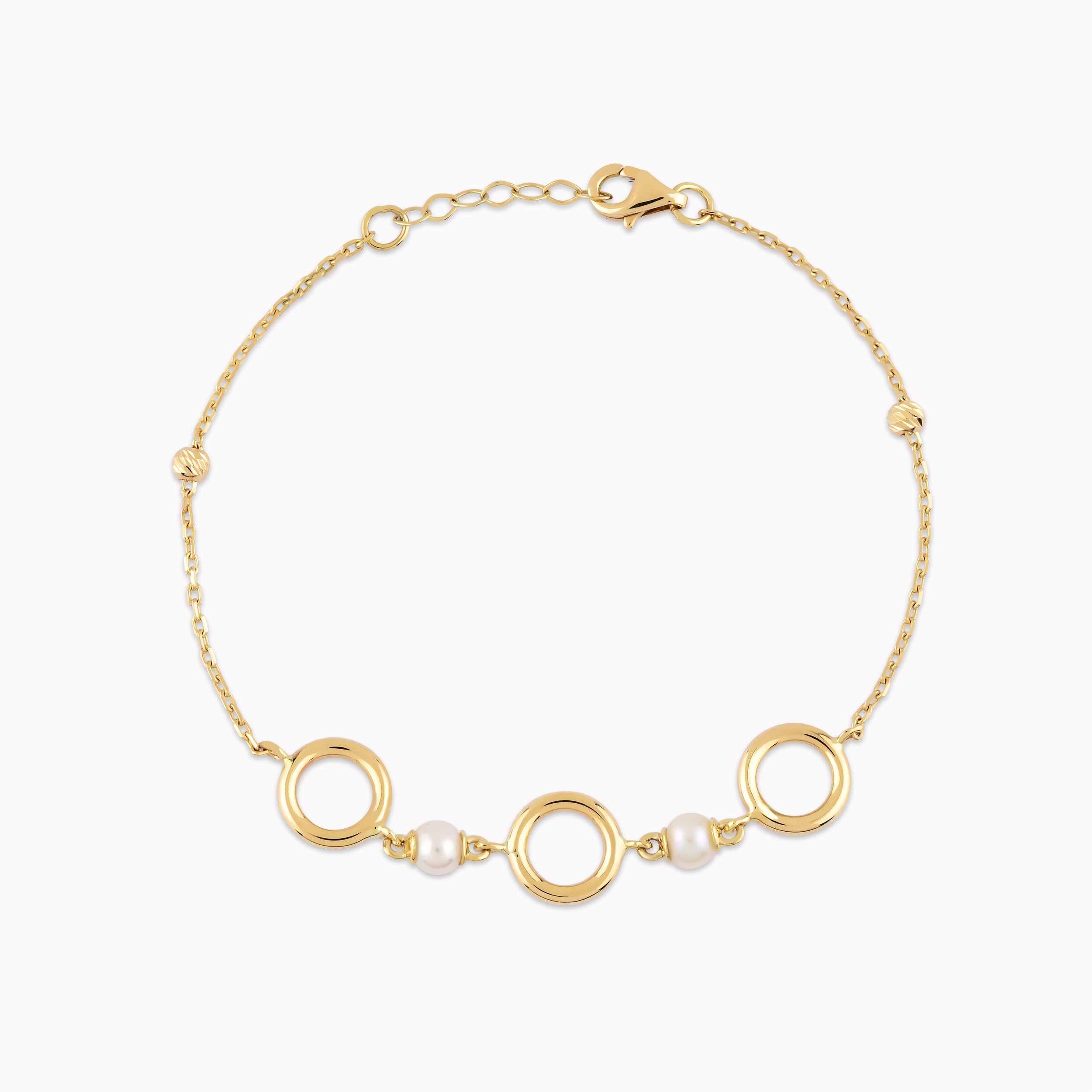 14K Yellow Gold Bracelet with Cultured Pearl and Circles 2.38gr
