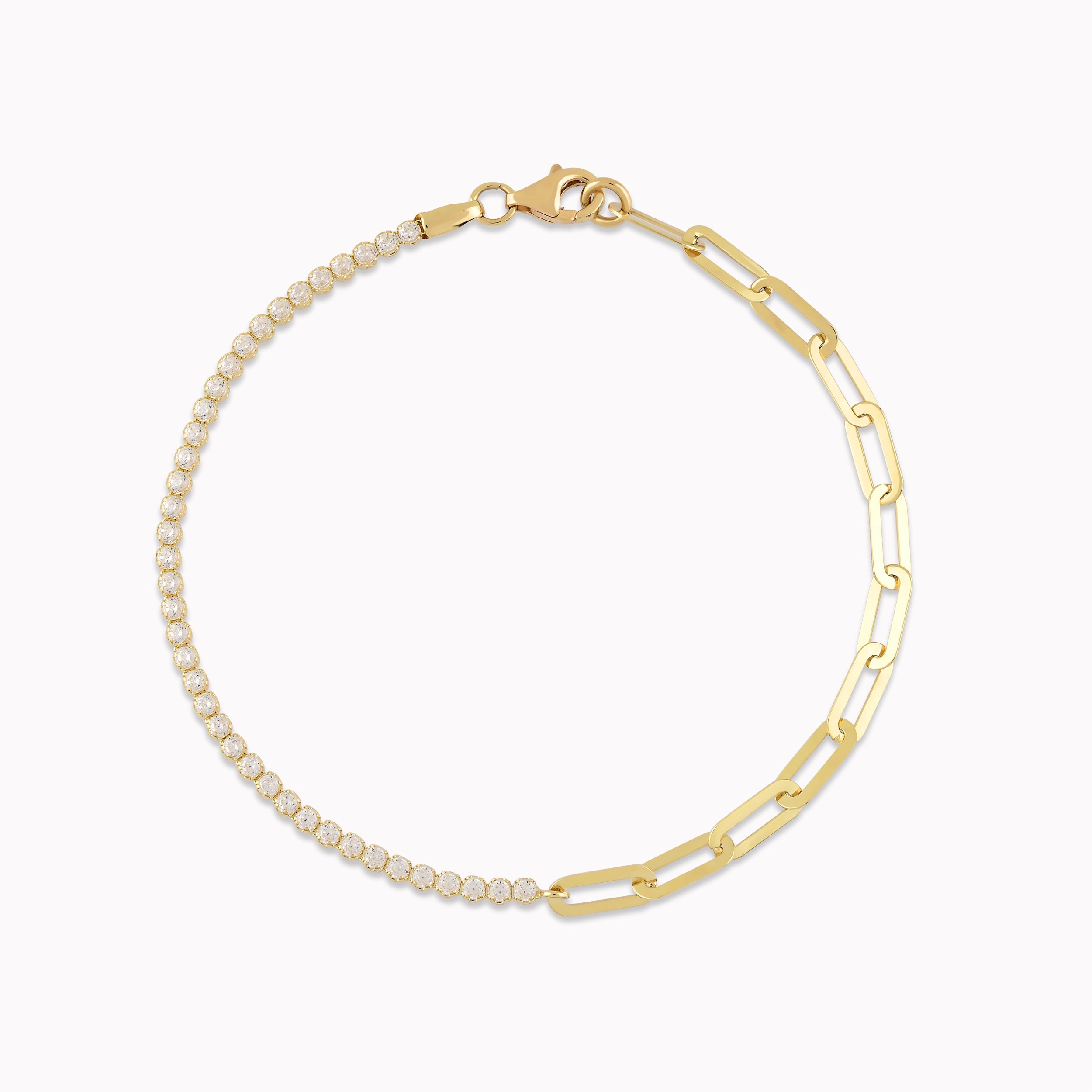 14K Yellow Gold Bracelet with White Zirconia Tennis and Links 2.44gr