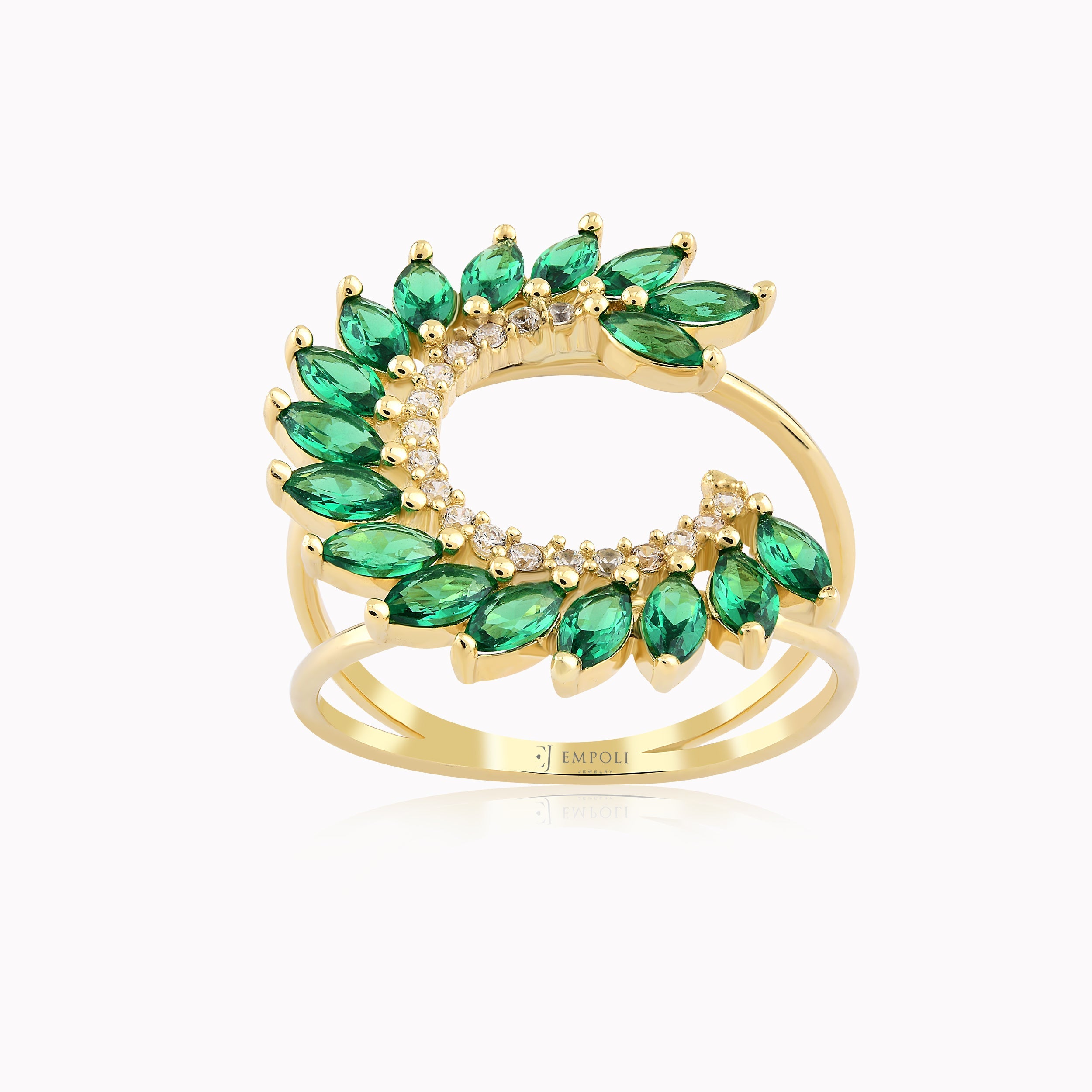 Yellow Gold Ring 14K With Green Zirconium 2.90gr