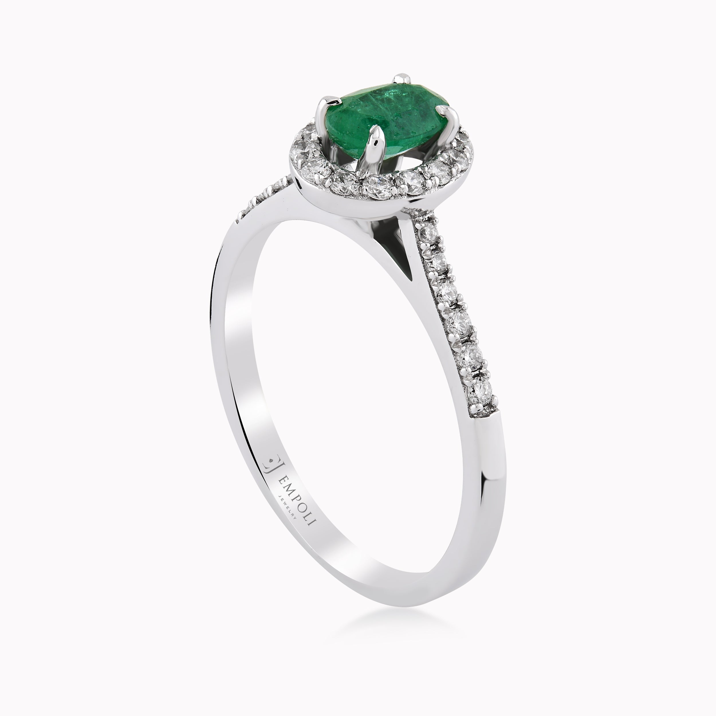 White Gold Ring 14K With Diamonds And Emerald 0.24ct