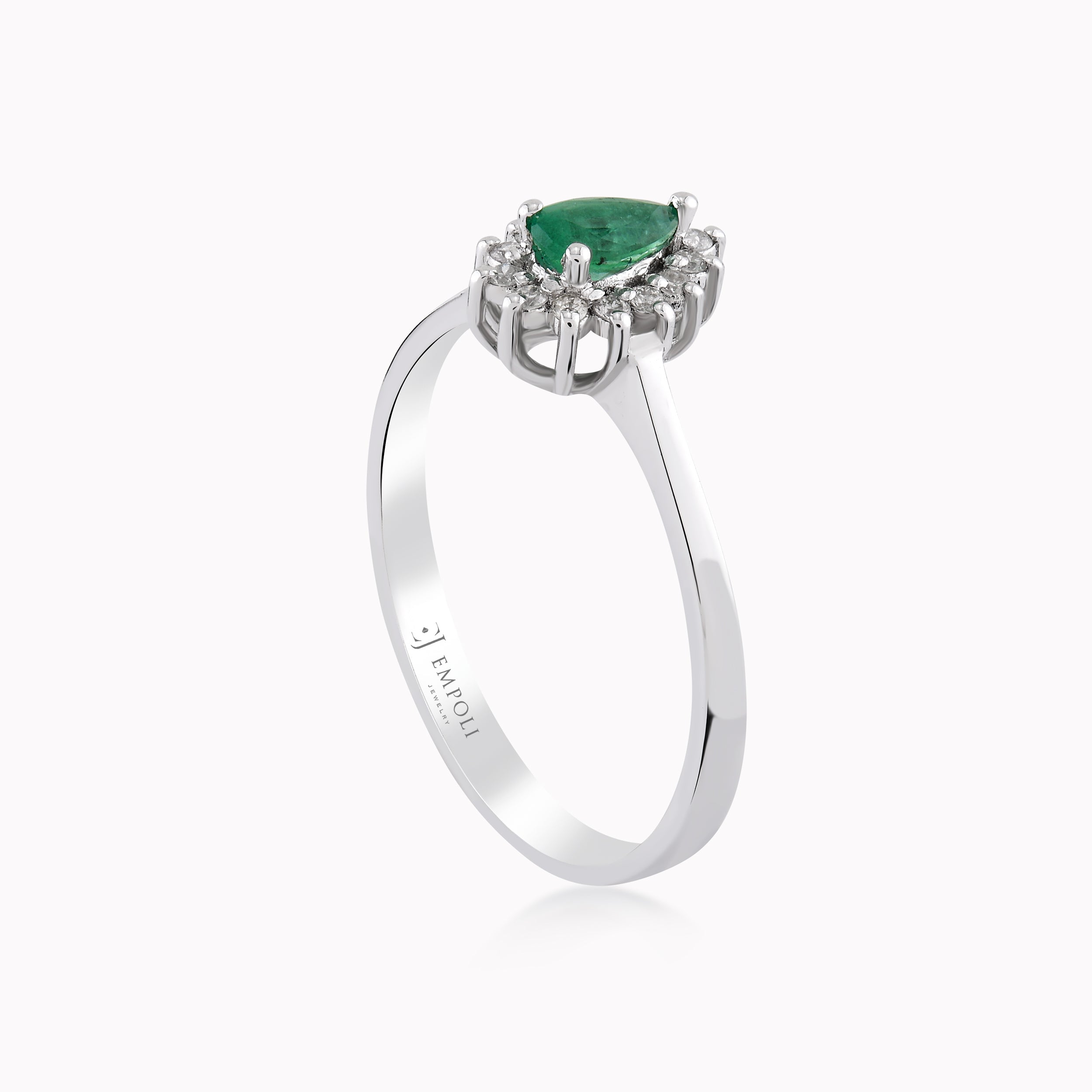 White Gold Ring 14K With Diamonds And Emerald 0.14ct