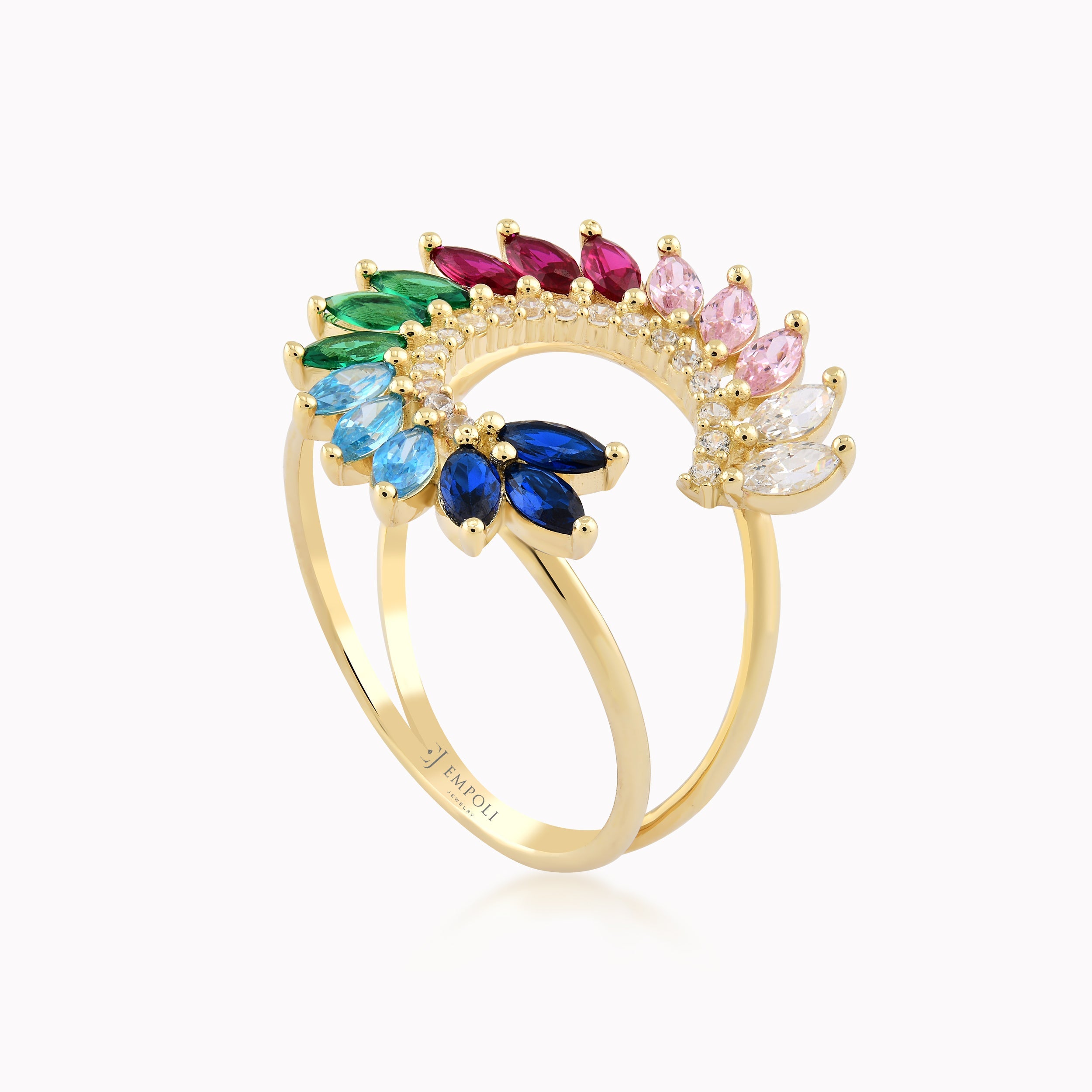 Yellow Gold Ring 14K With Multicolor Zirconium 3.14gr