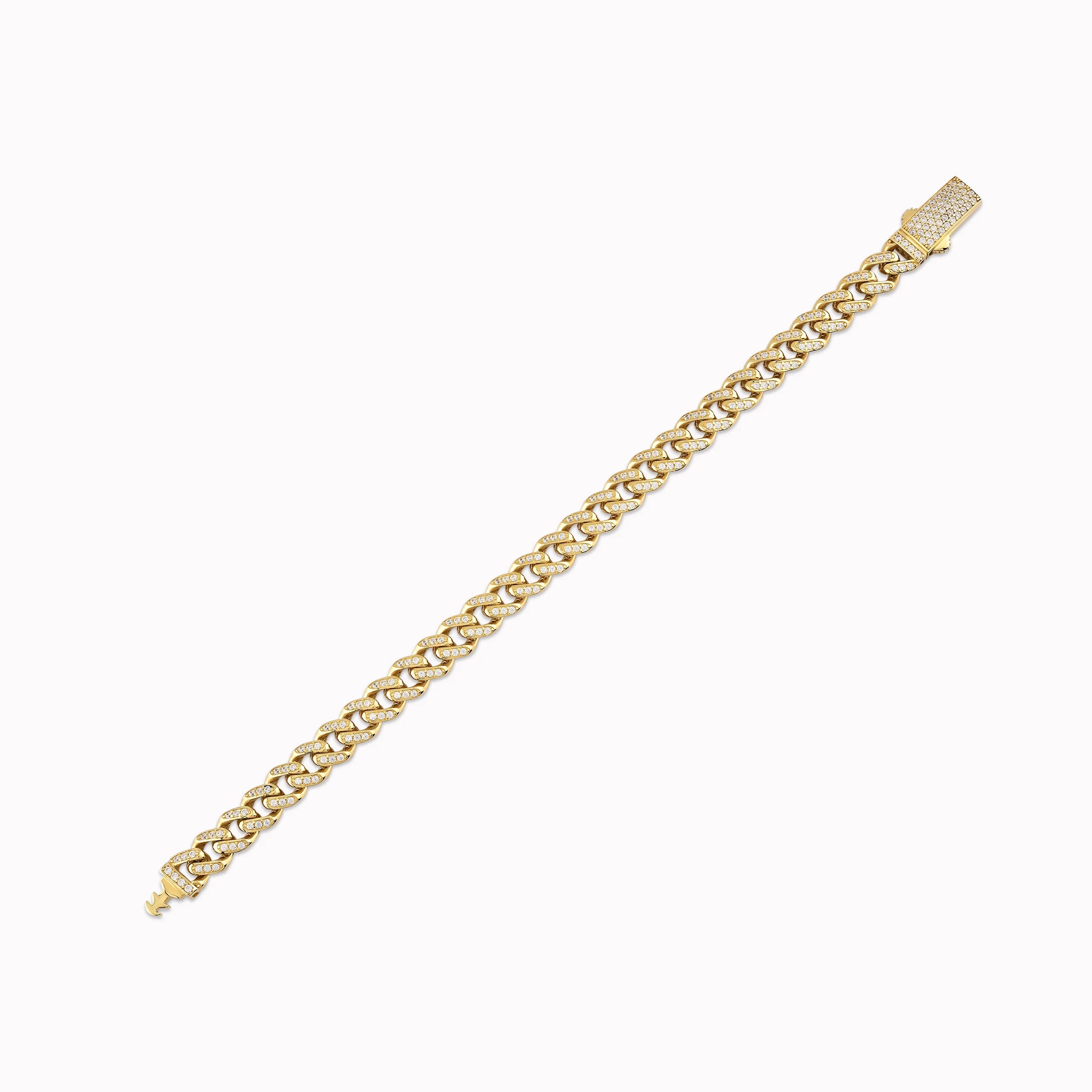 Cuban Yellow Gold 14K Bracelet with White Zirconium 10.72gr