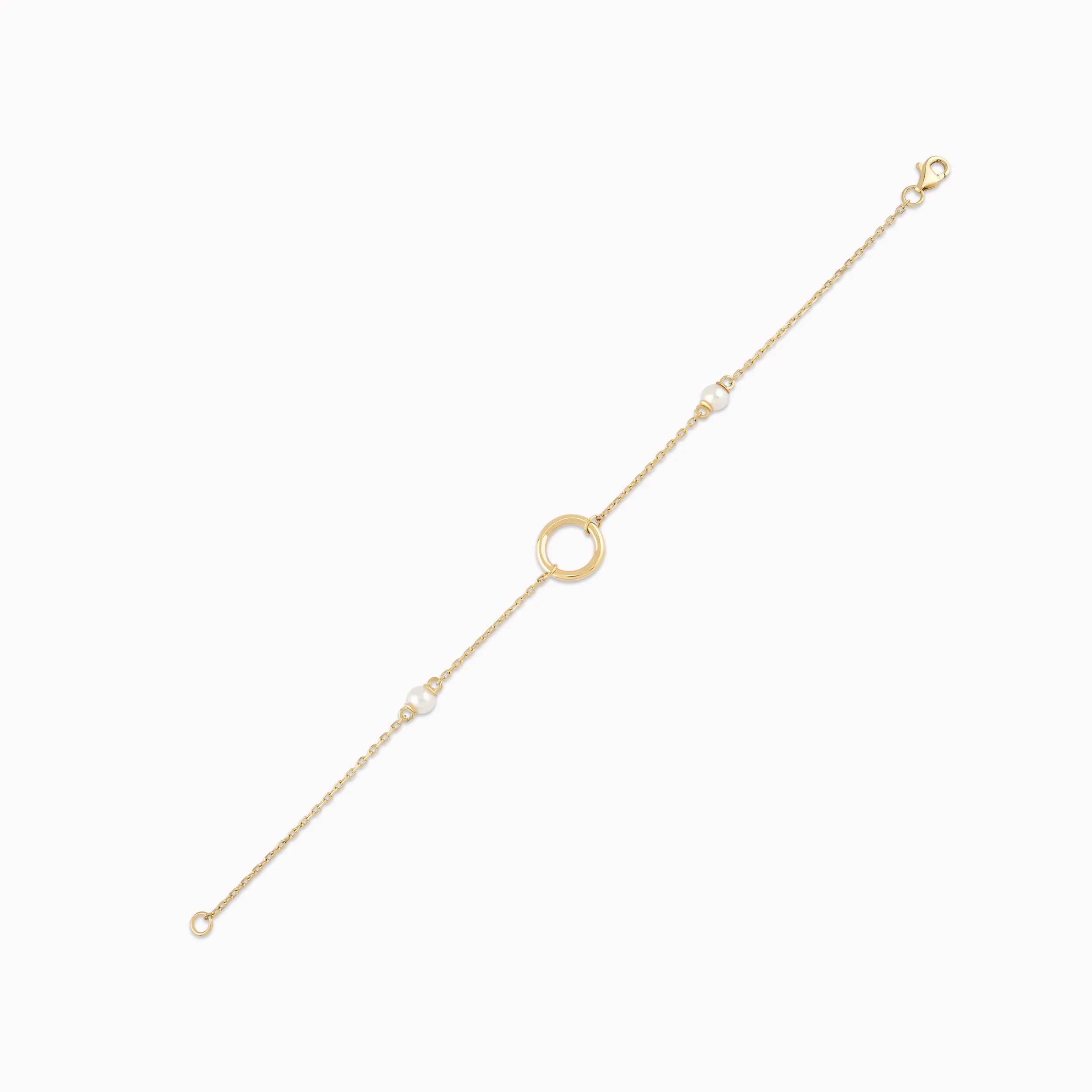 14K Yellow Gold Bracelet with Cultured Pearl and Circle 1.85gr
