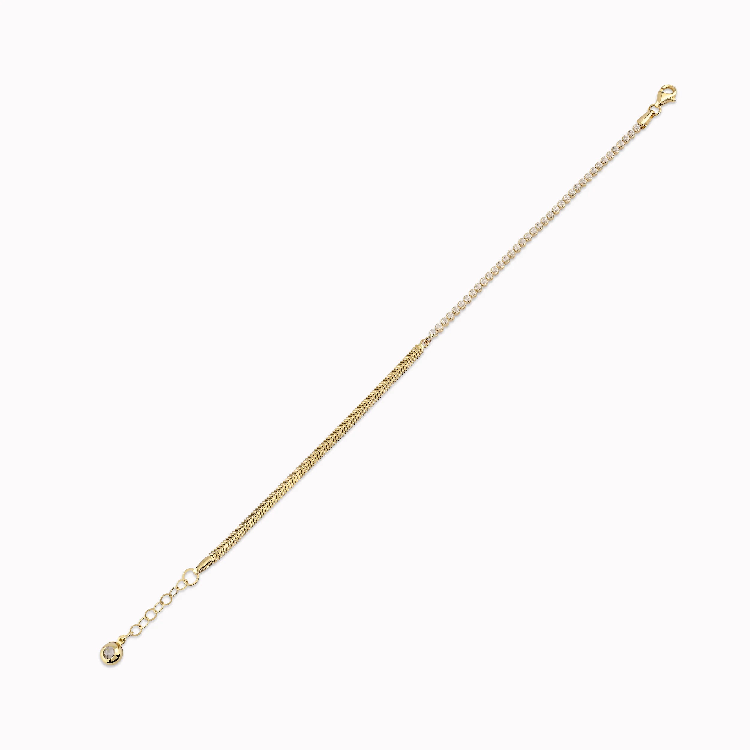 14K Yellow Gold Bracelet with White Zirconia Tennis and Chain 3.64gr