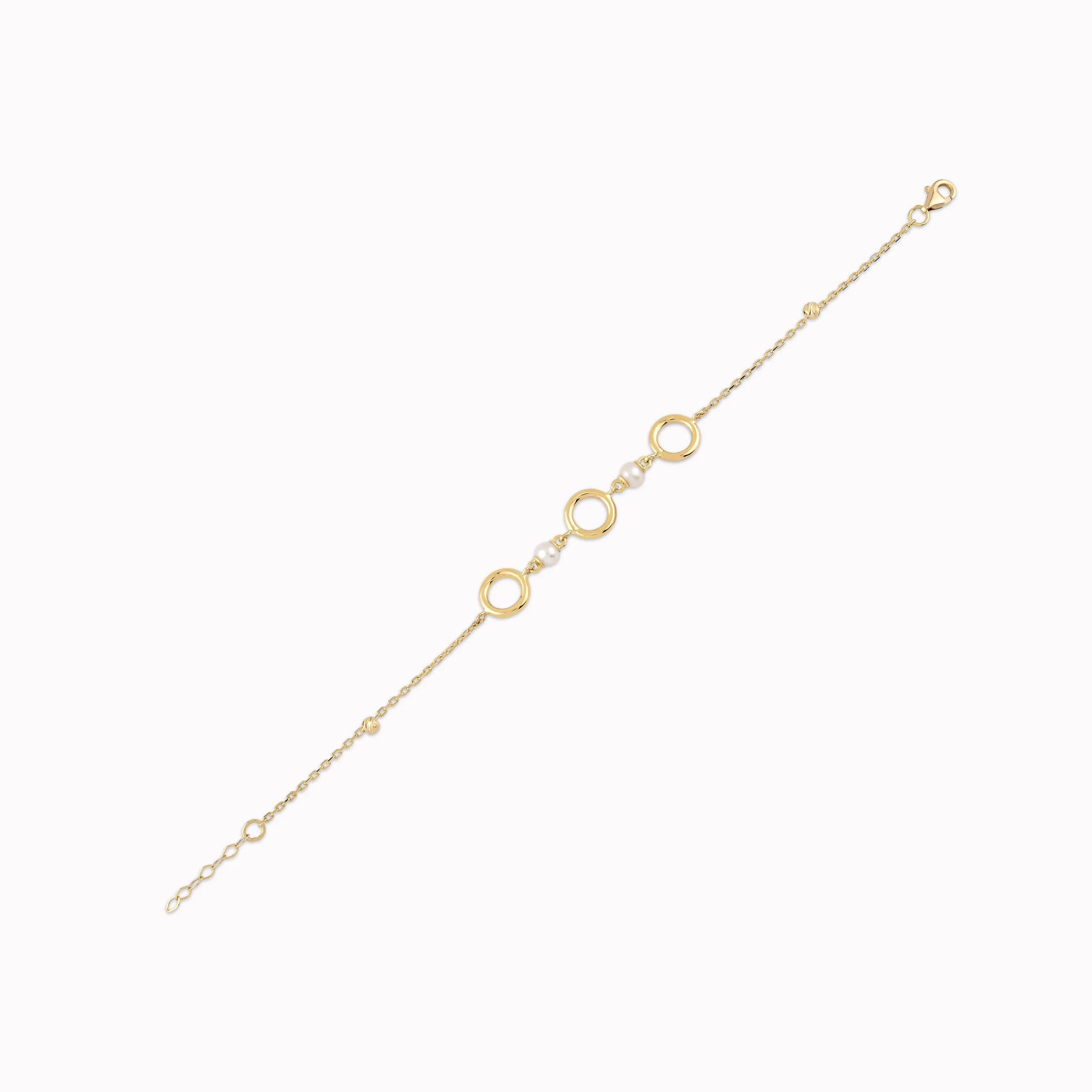 14K Yellow Gold Bracelet with Cultured Pearl and Circles 2.38gr