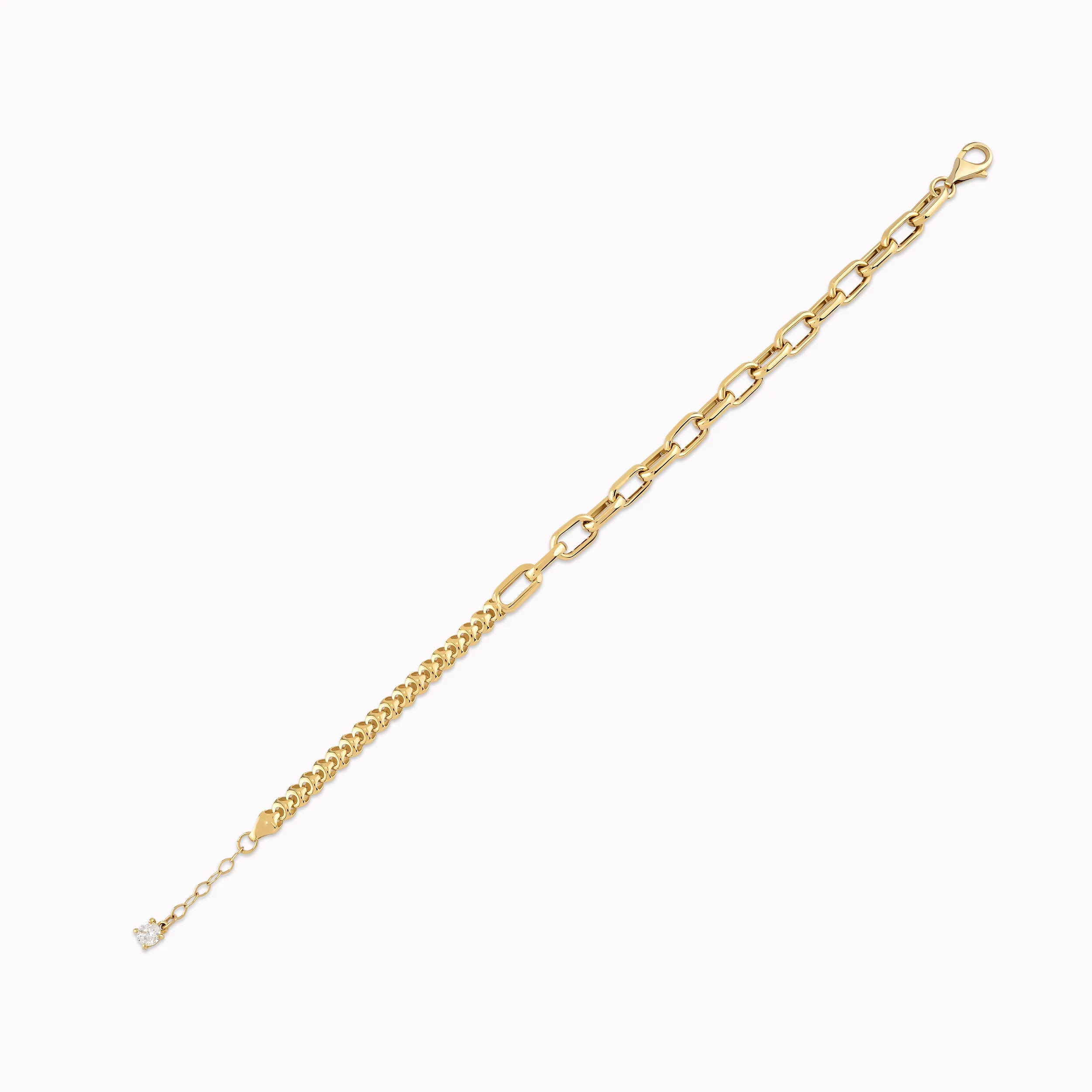14K Yellow Gold Bracelet with White Zirconium Chain and Links 6.47gr
