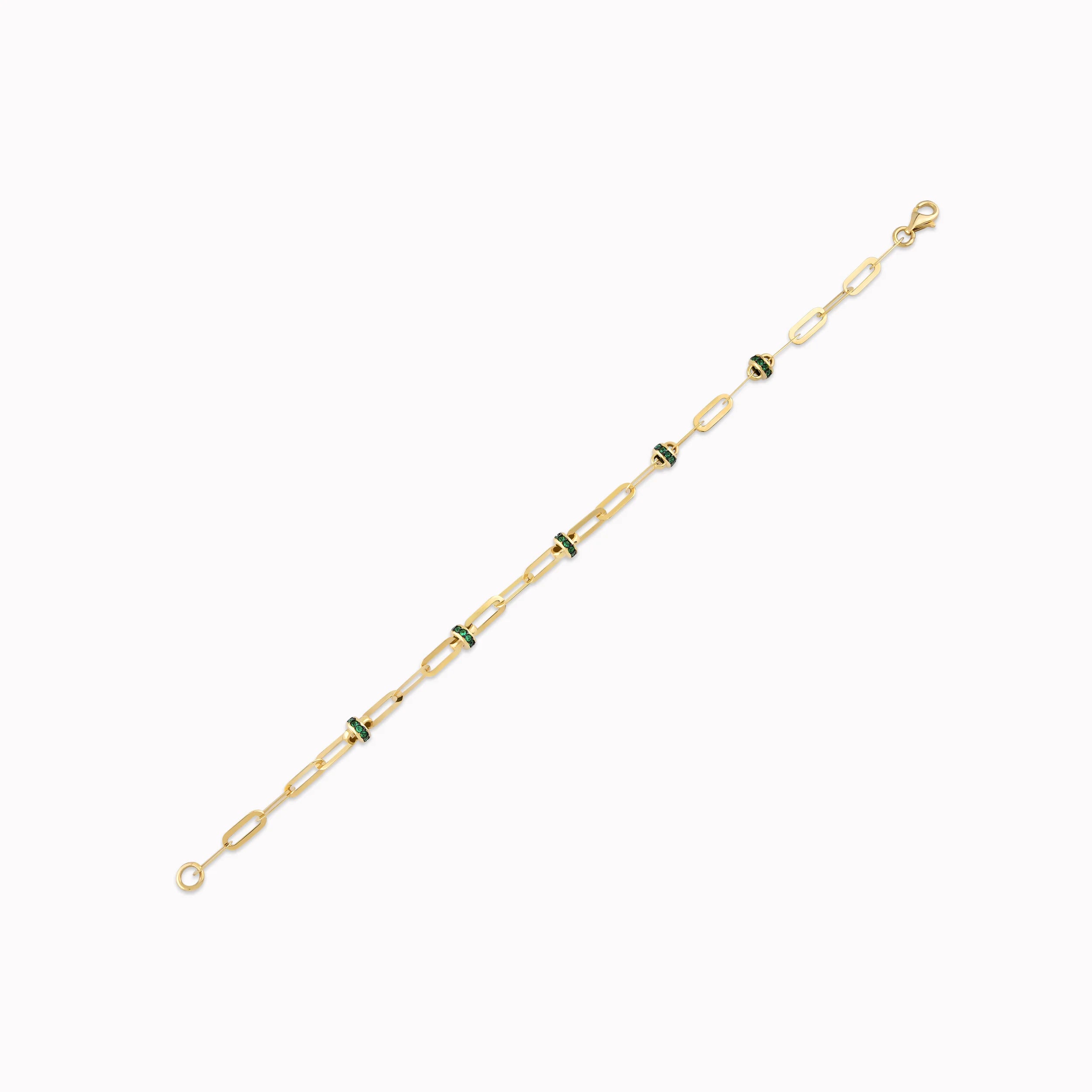 Yellow Gold 14K Bracelet Stylized with Green Zirconium 3.19gr
