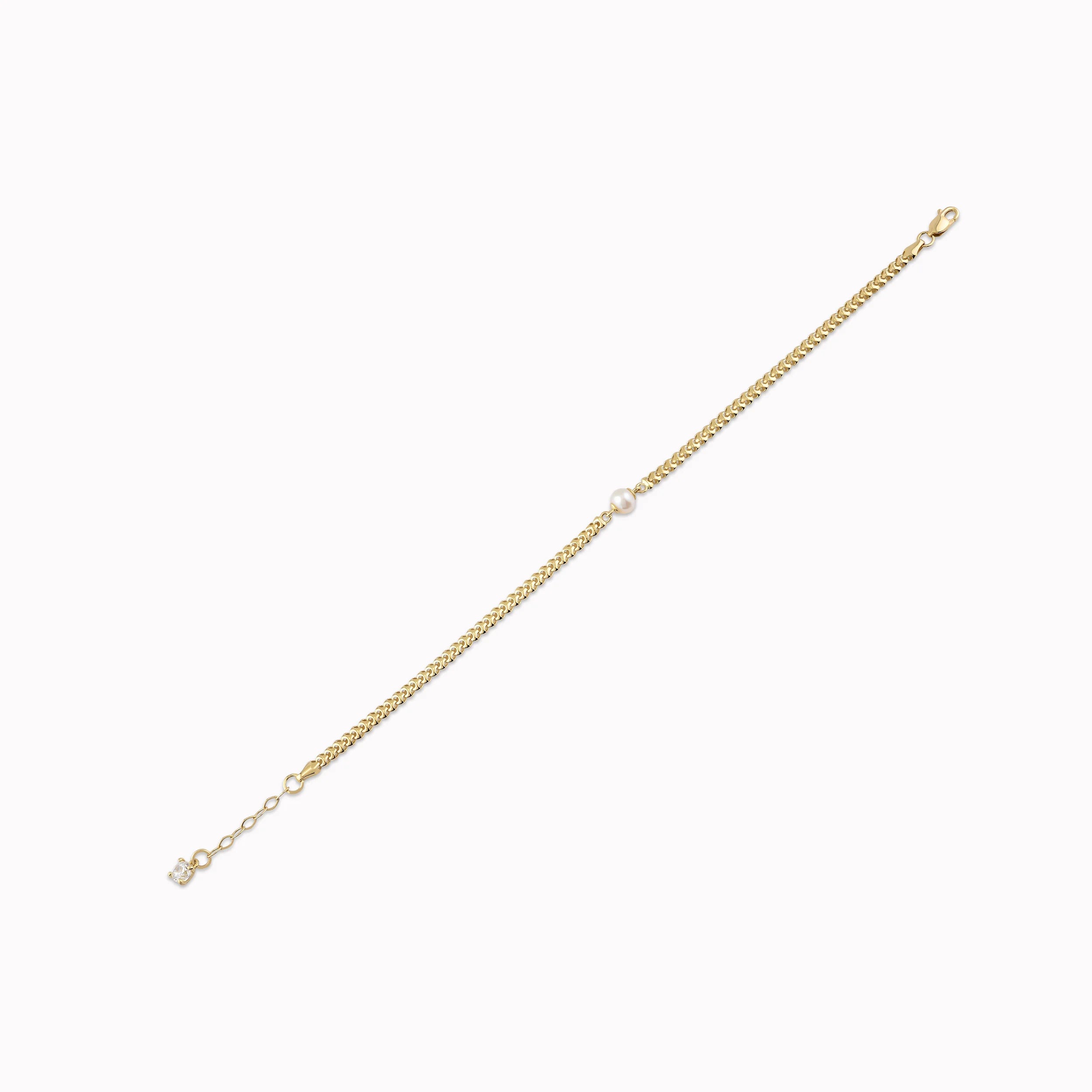 Yellow Gold 14K Bracelet Stylized with Cultured Pearl and Chain 3.13gr