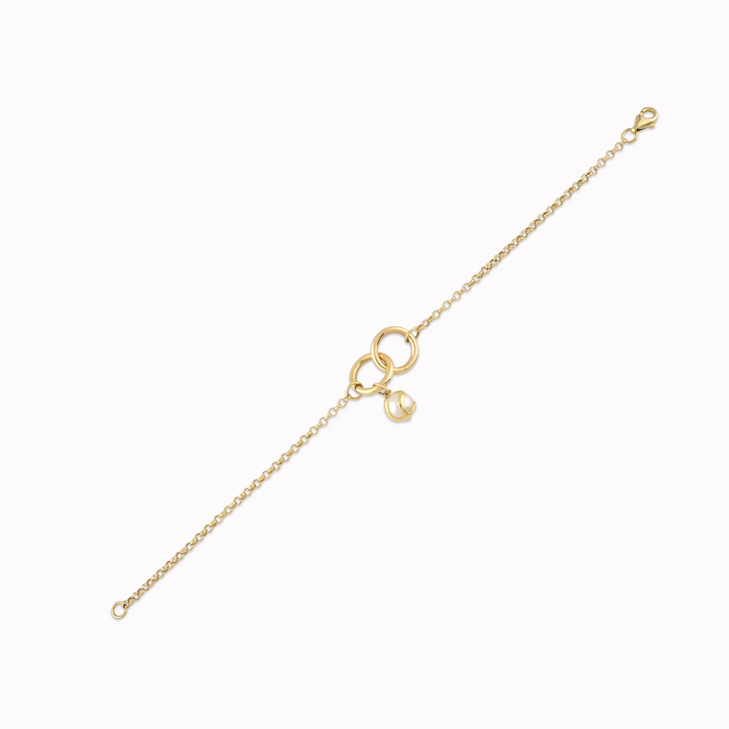 14K Yellow Gold Bracelet with Cultured Pearl and Circles 2.69gr