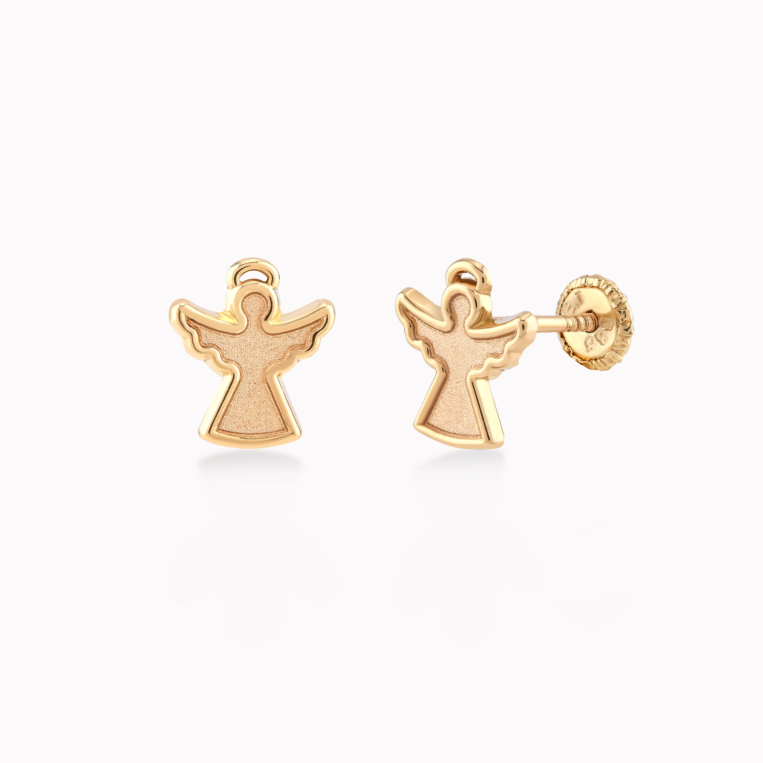 Yellow Gold Earrings 14k, Angel, Protection 0.39gr